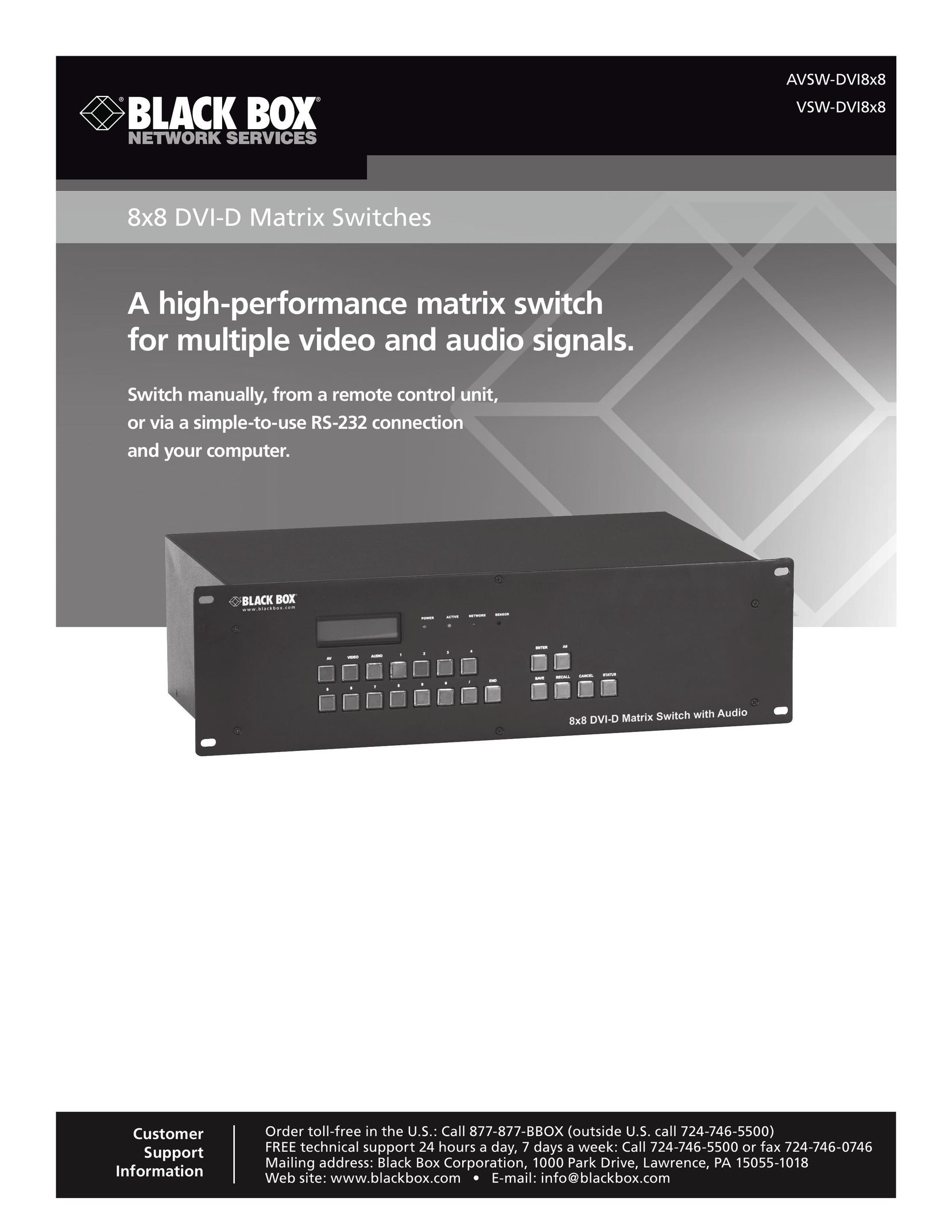 Black Box 8x8 DVI-D Matrix Switches Network Hardware User Manual