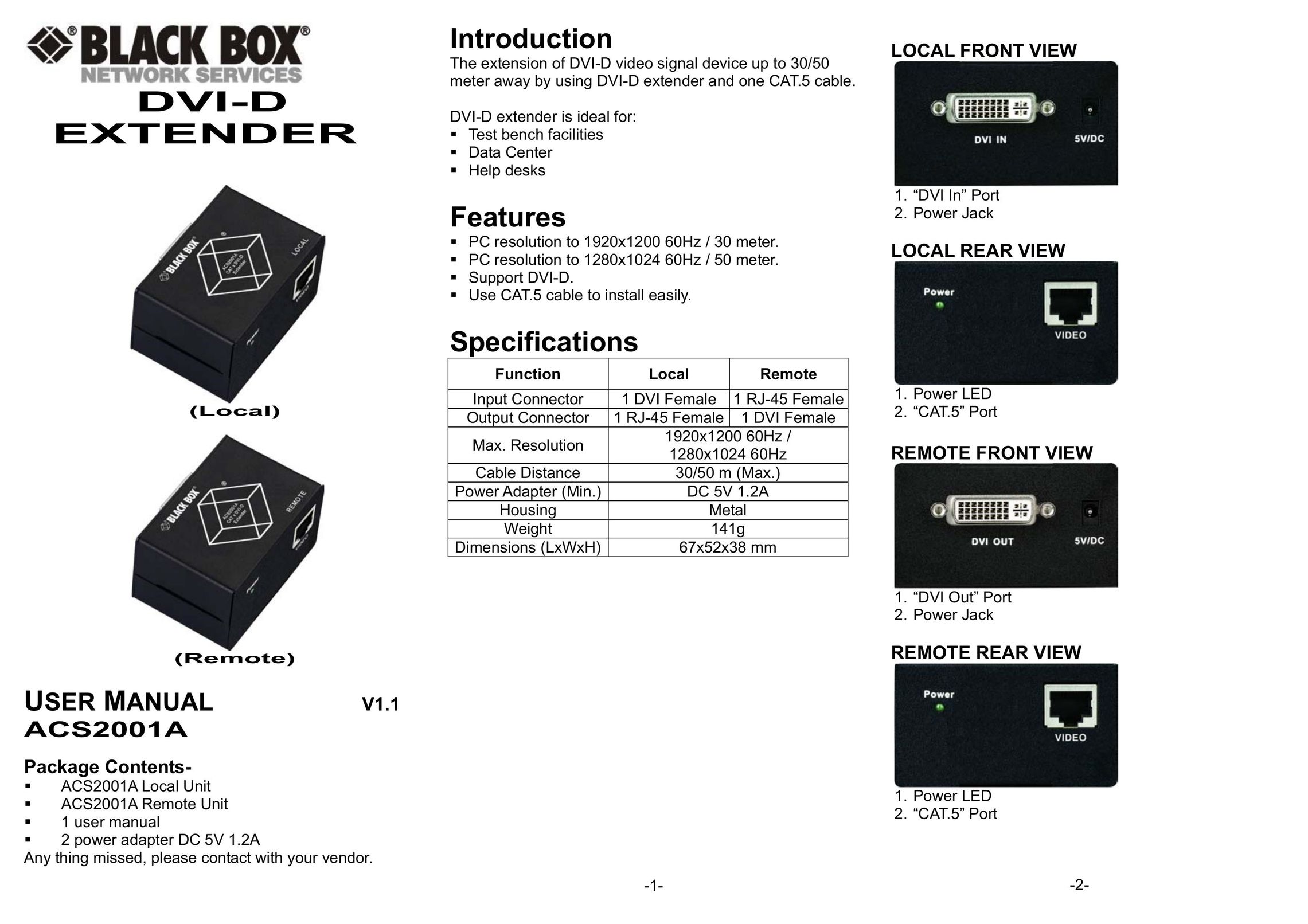 Black Box ACS2001A Network Hardware User Manual