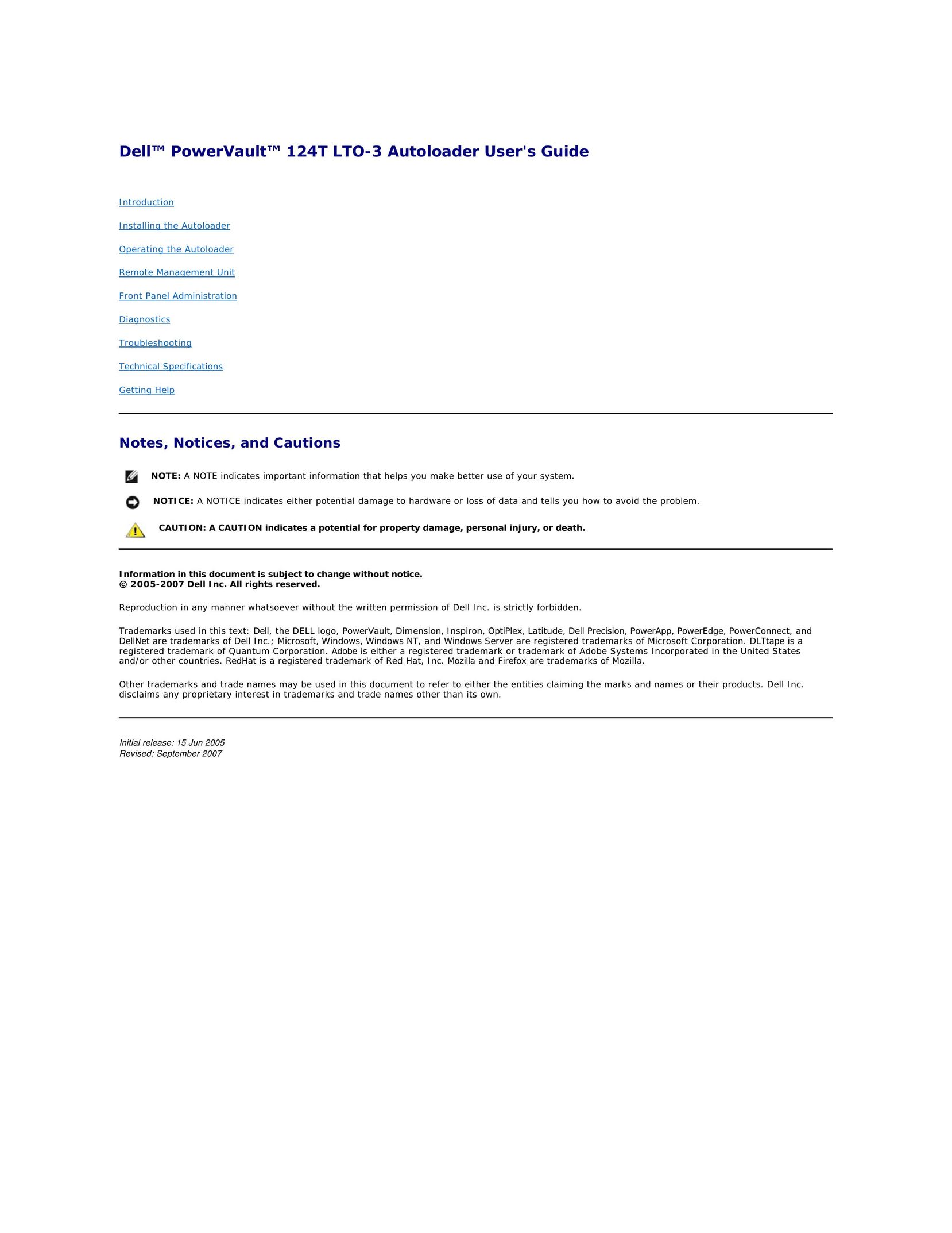 Dell 124T LTO-3 Network Hardware User Manual