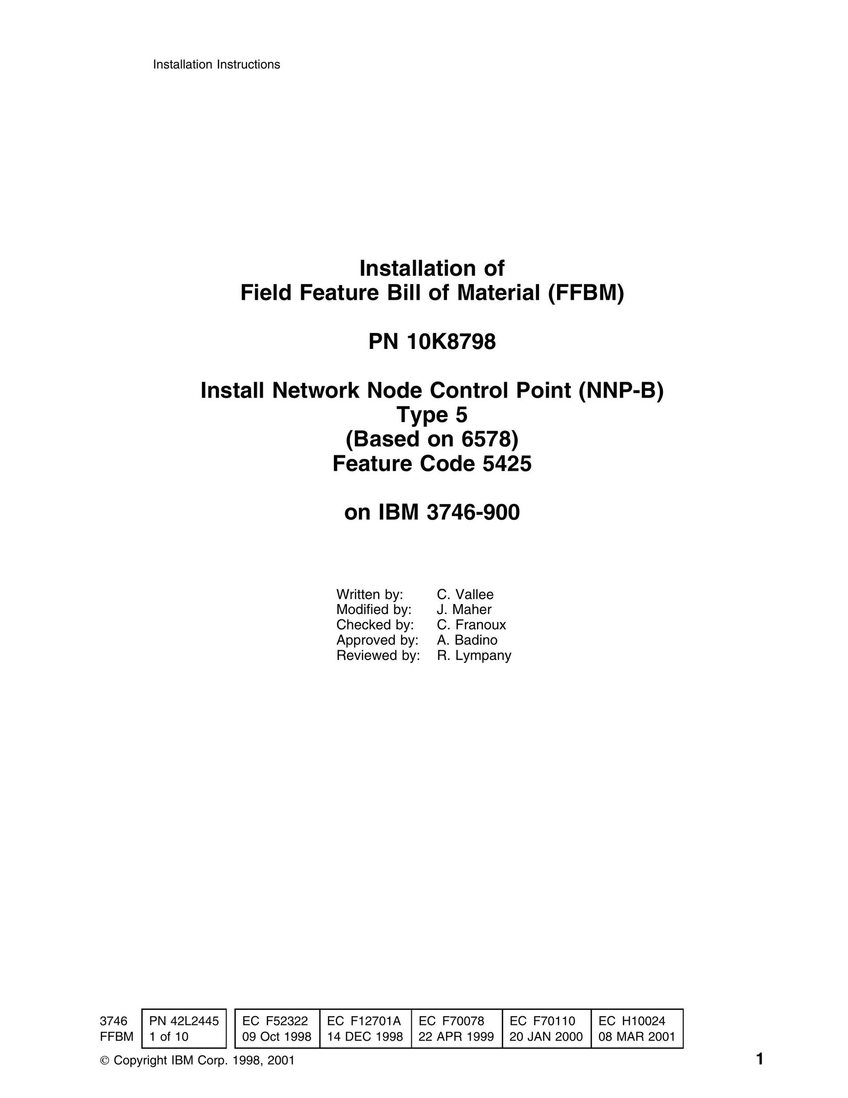 IBM PN 10K8798 Network Hardware User Manual