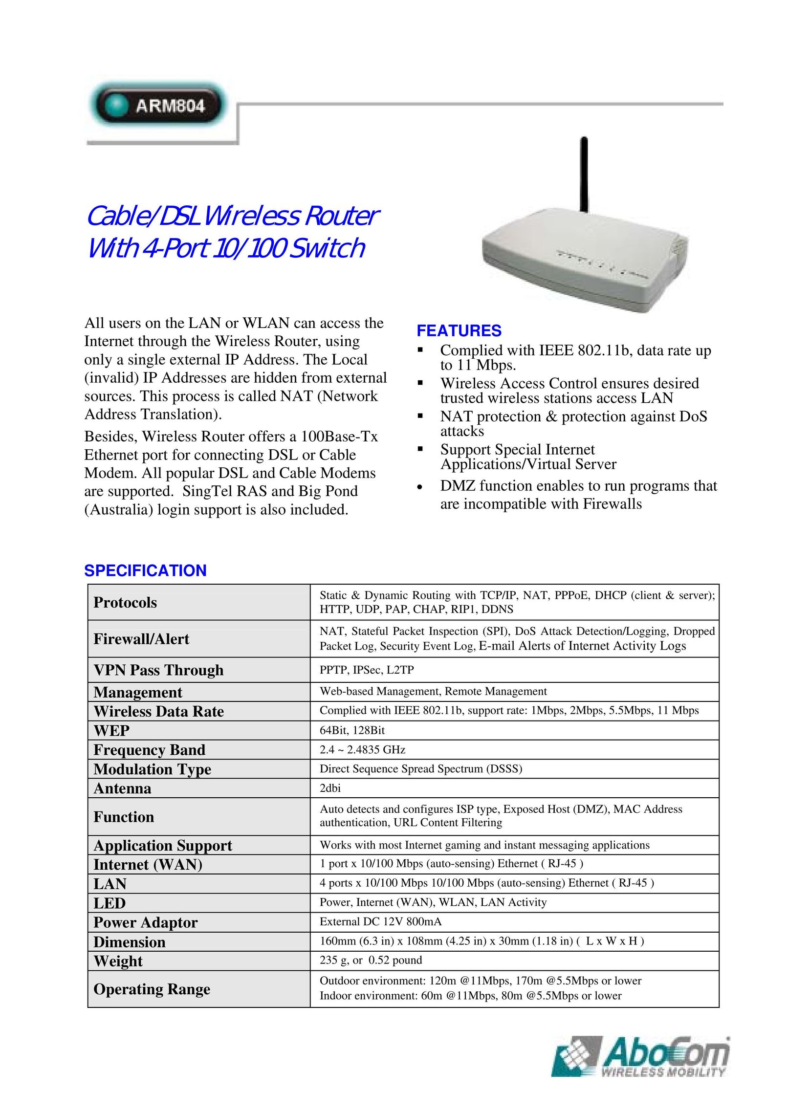 Abocom ARM804 Network Router User Manual