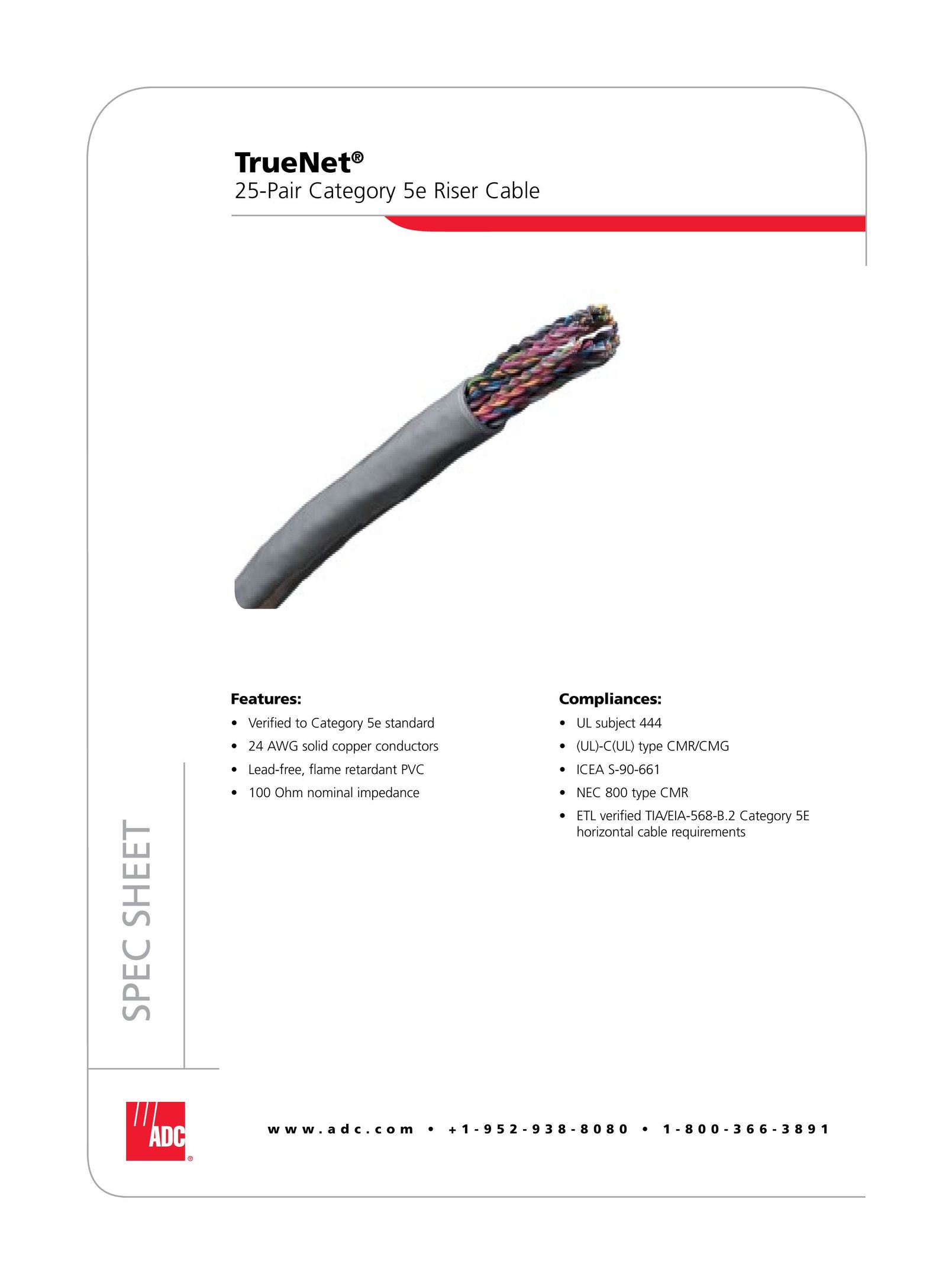 ADC 25-Pair Category 5e Riser Cable Network Router User Manual