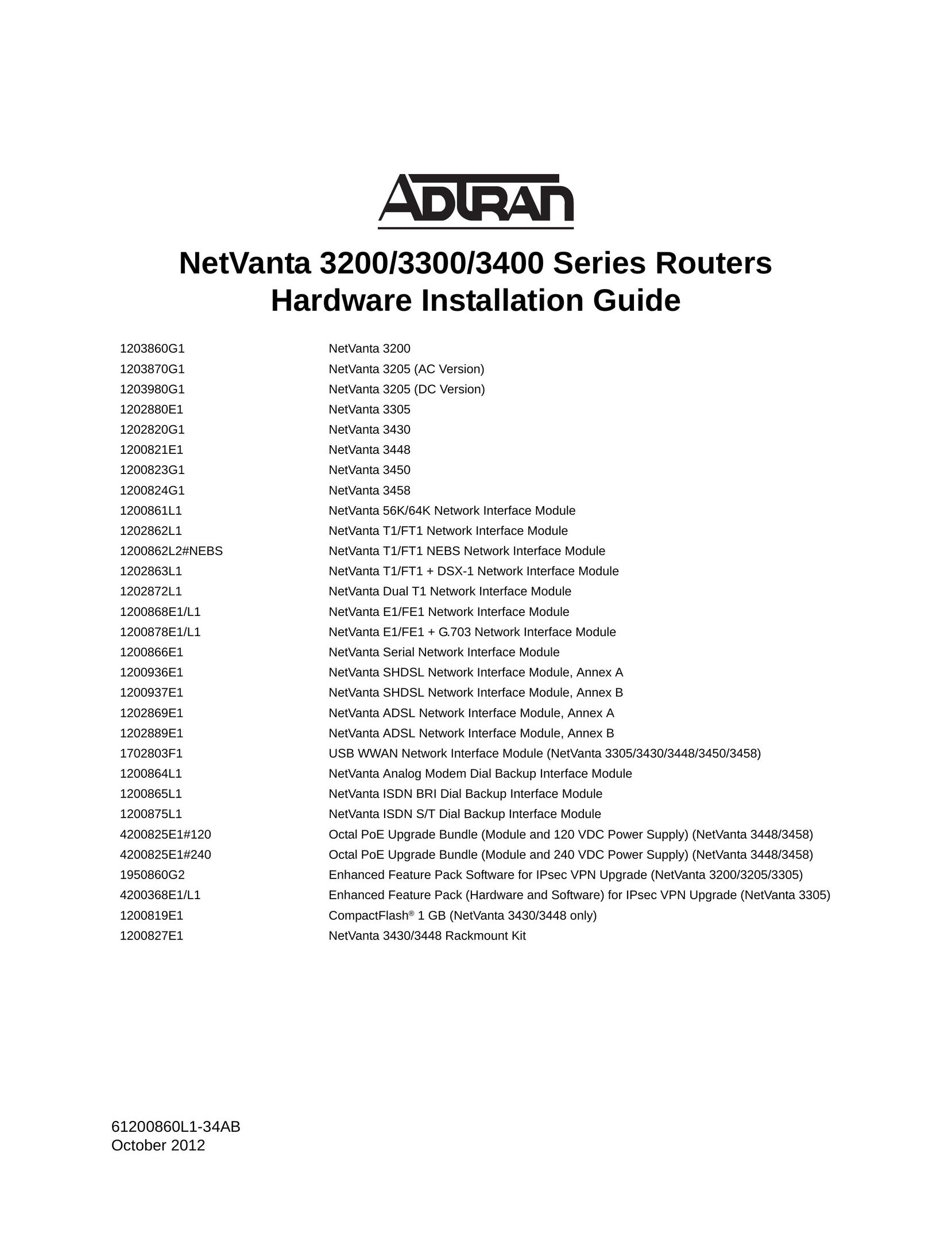 ADTRAN 1203860G1 Network Router User Manual