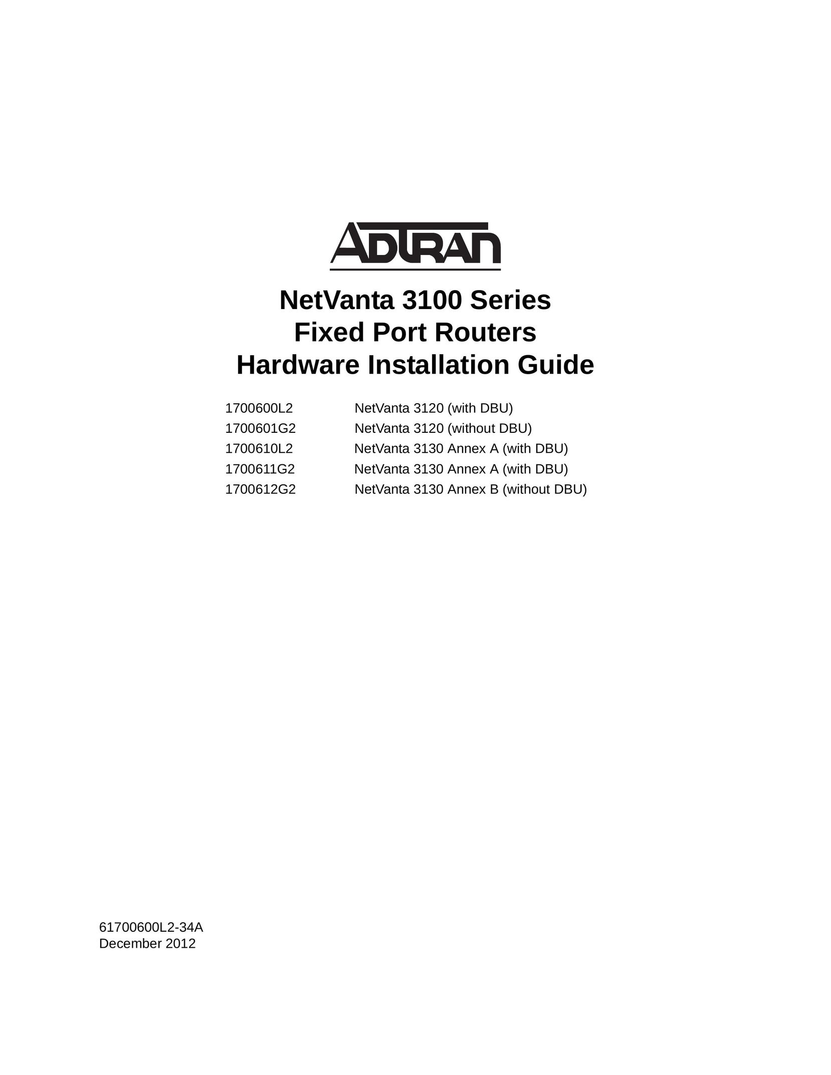 ADTRAN 1700600L2 Network Router User Manual