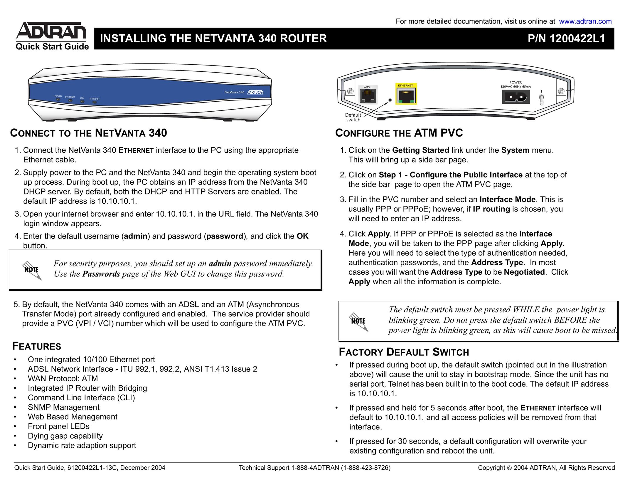 ADTRAN 340 Network Router User Manual