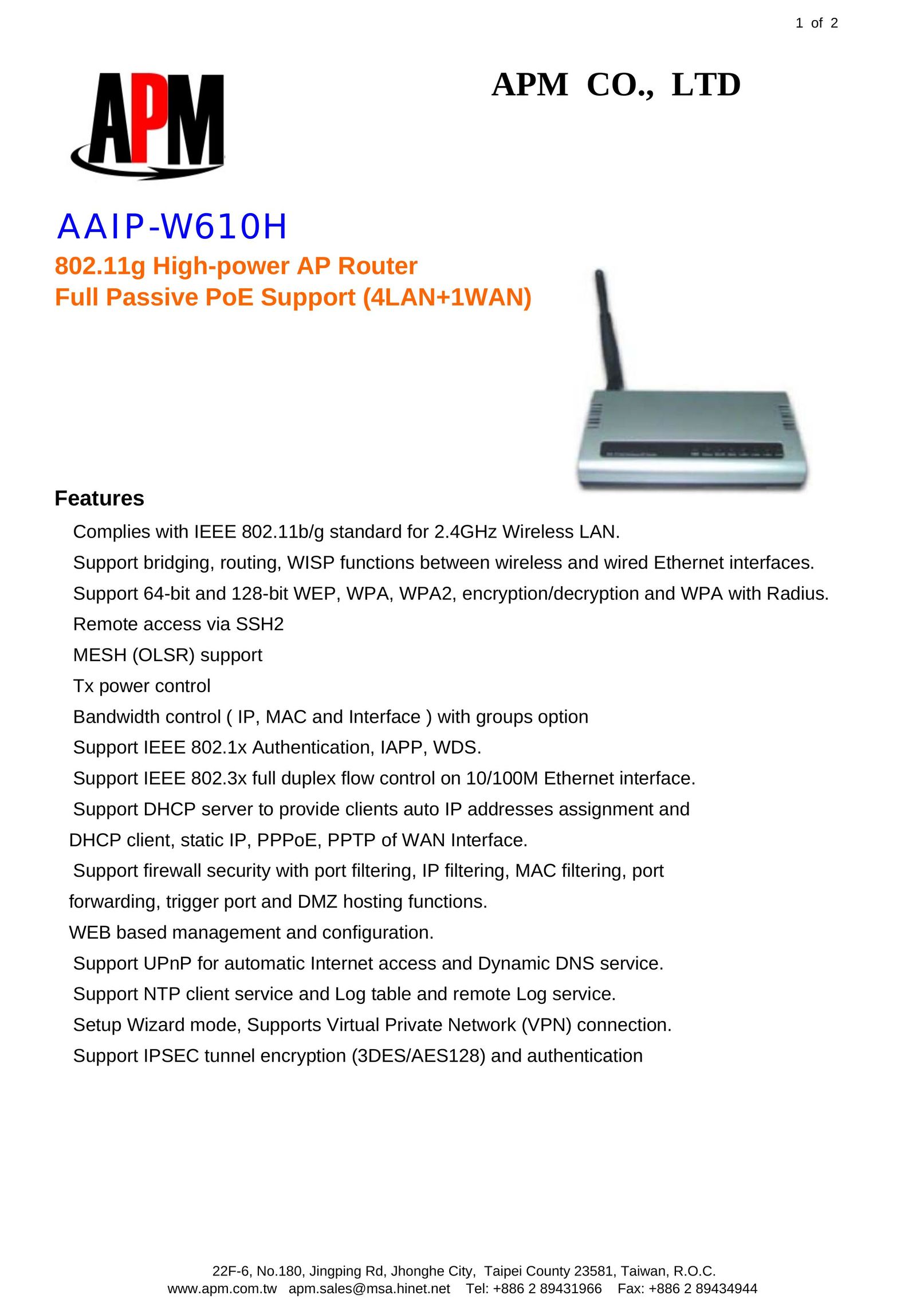 APM AAIP-W610H Network Router User Manual