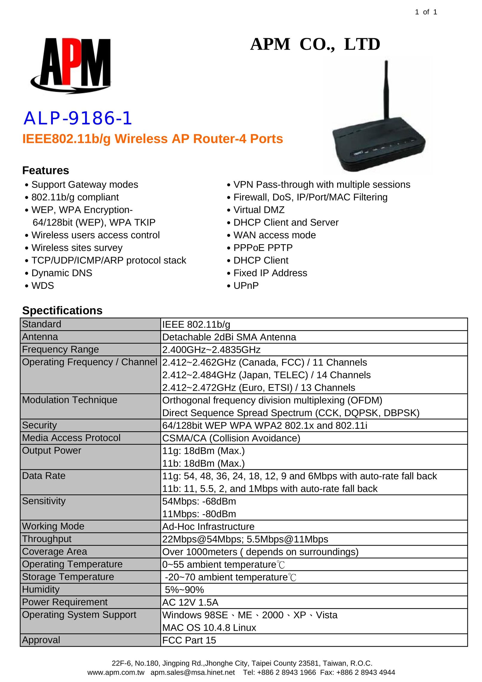 APM ALP-9186-1 Network Router User Manual