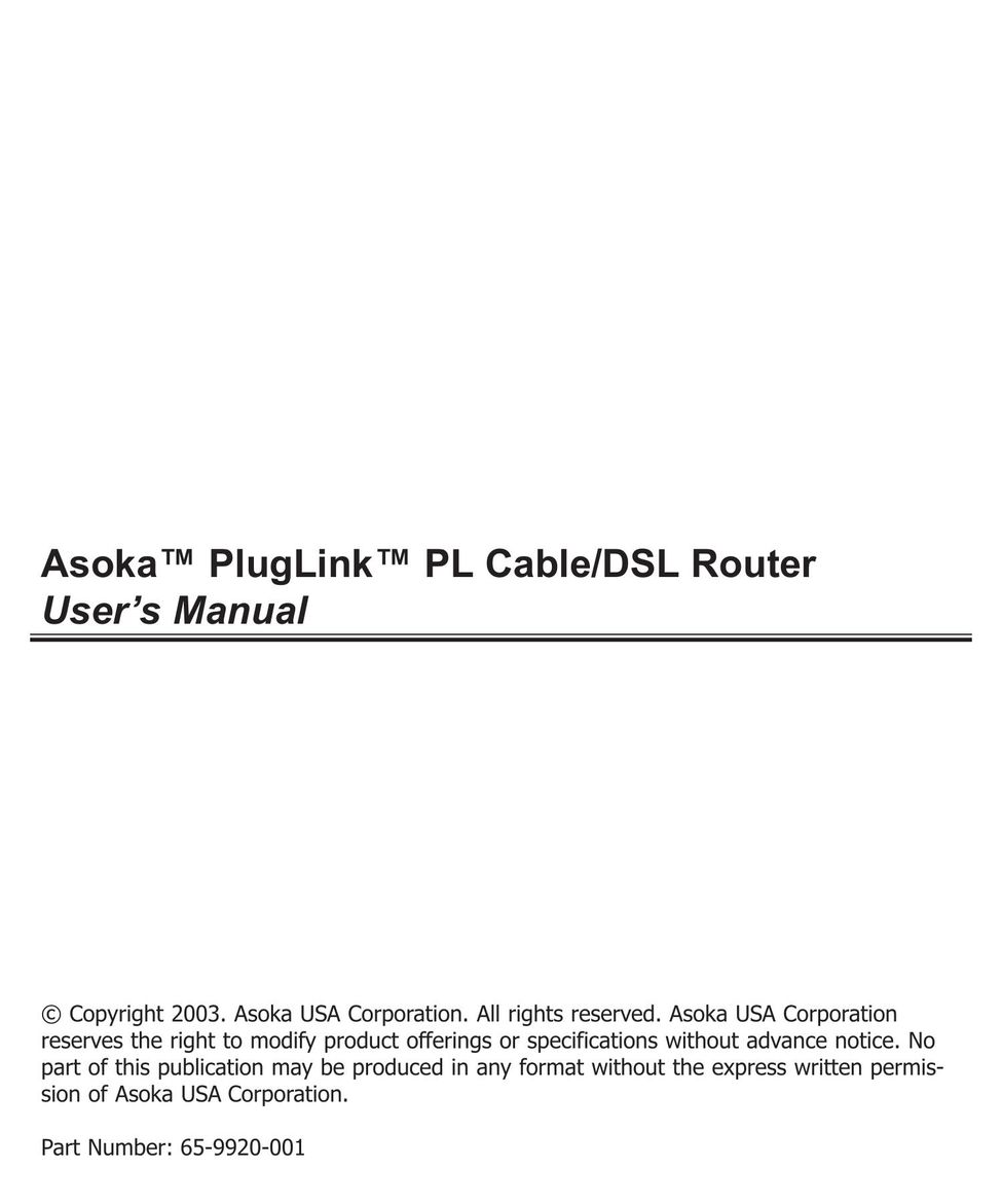 Asoka PL9920-BBR Network Router User Manual