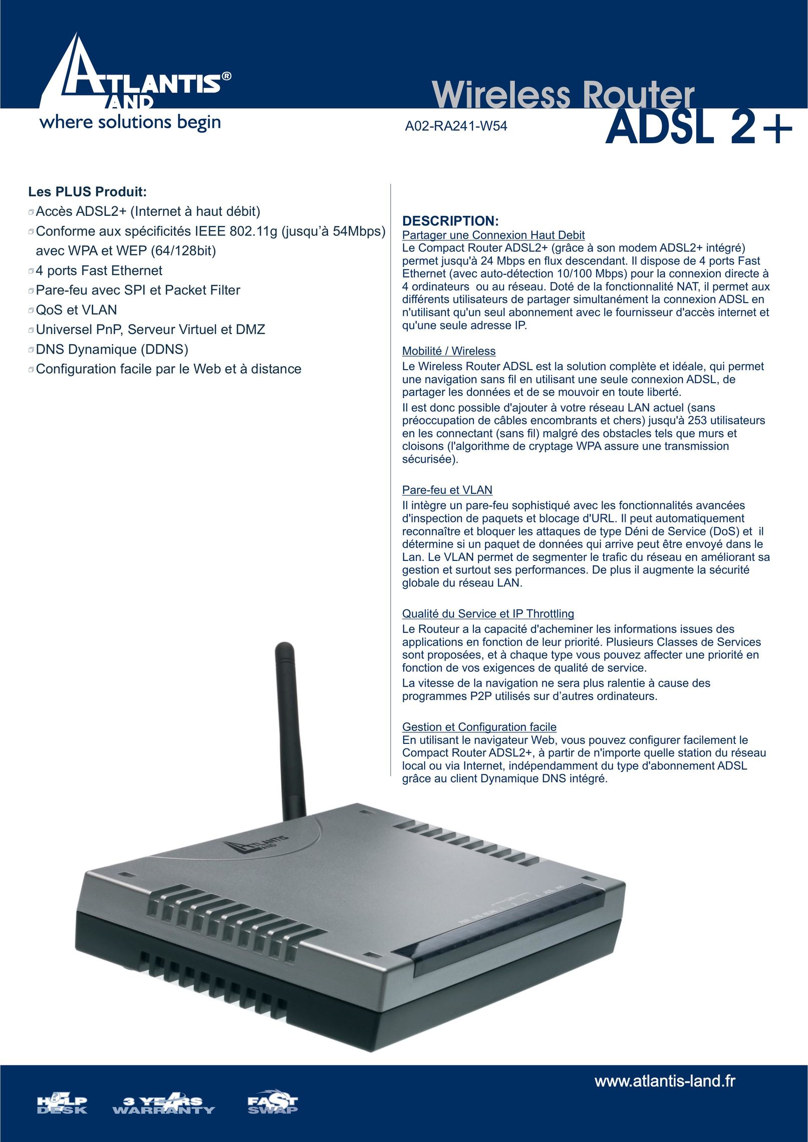 Atlantis Land A02-RA241-W54 Network Router User Manual