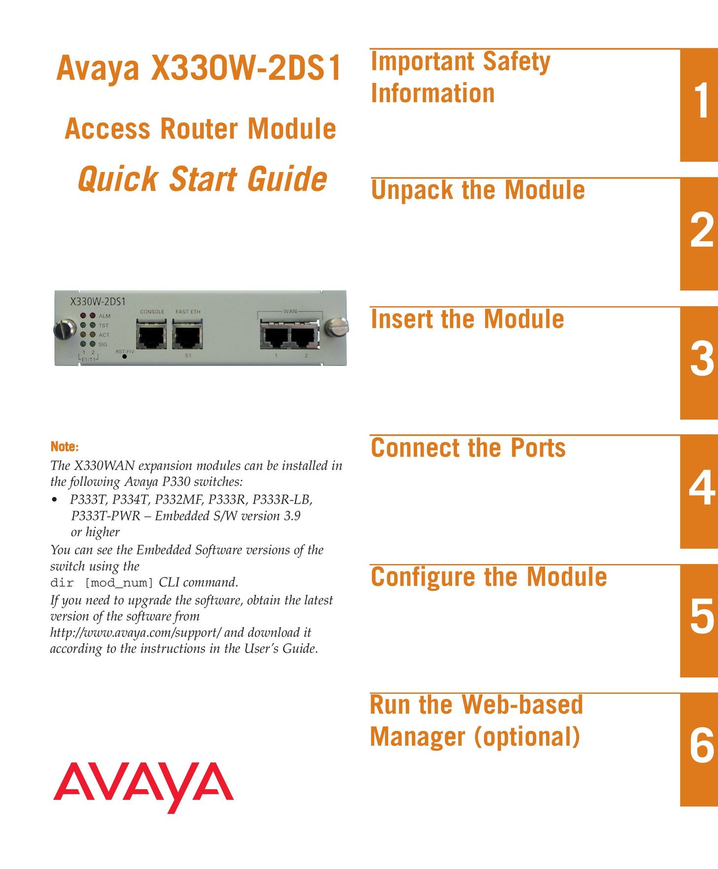 Avaya X330W-2DS1 Network Router User Manual