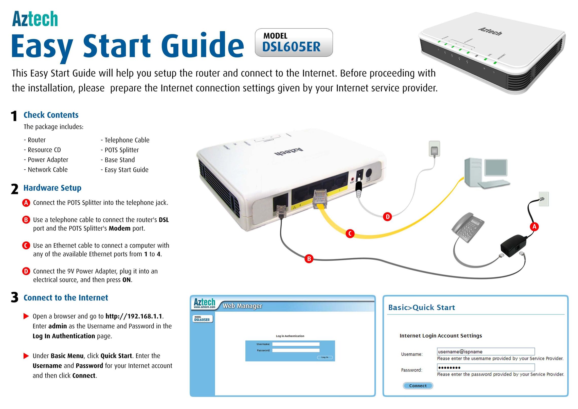 Aztech Systems DSL605ER Network Router User Manual
