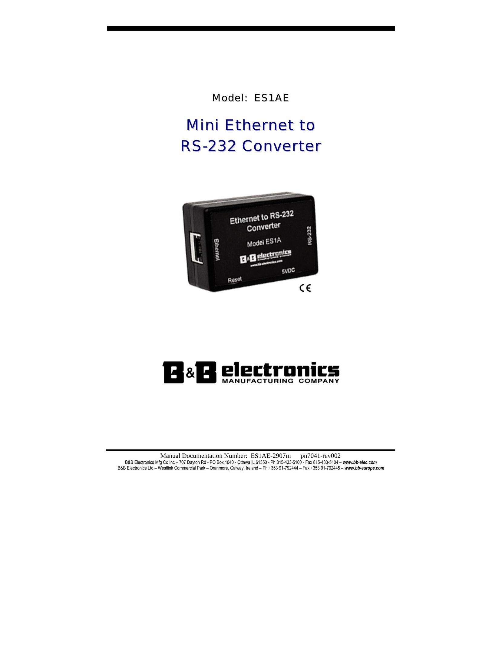 B&B Electronics ES1AE Network Router User Manual