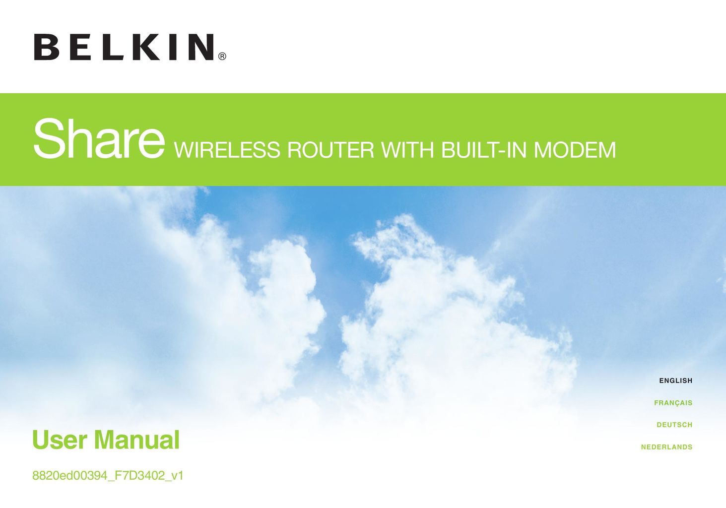 Belkin 8820ED00394_F7D3402_V1 Network Router User Manual