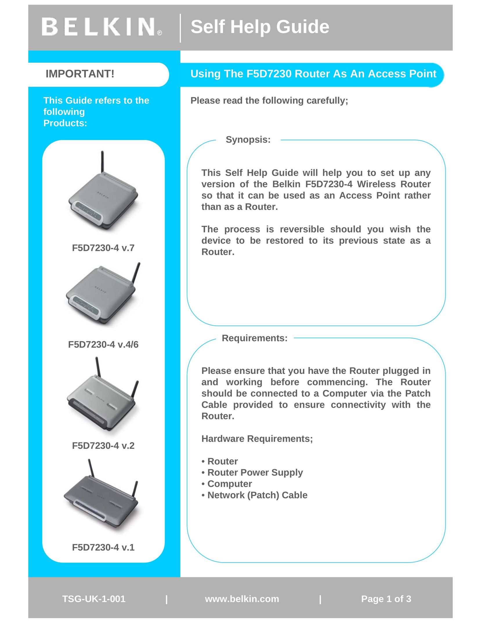 Belkin F5D7230 Network Router User Manual