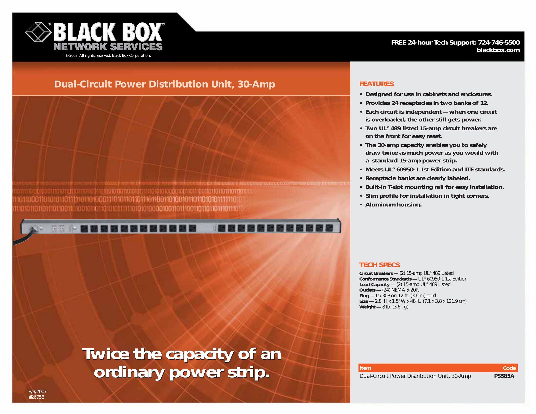 Black Box Dual-Circuit Power Distribution Unit Network Router User Manual