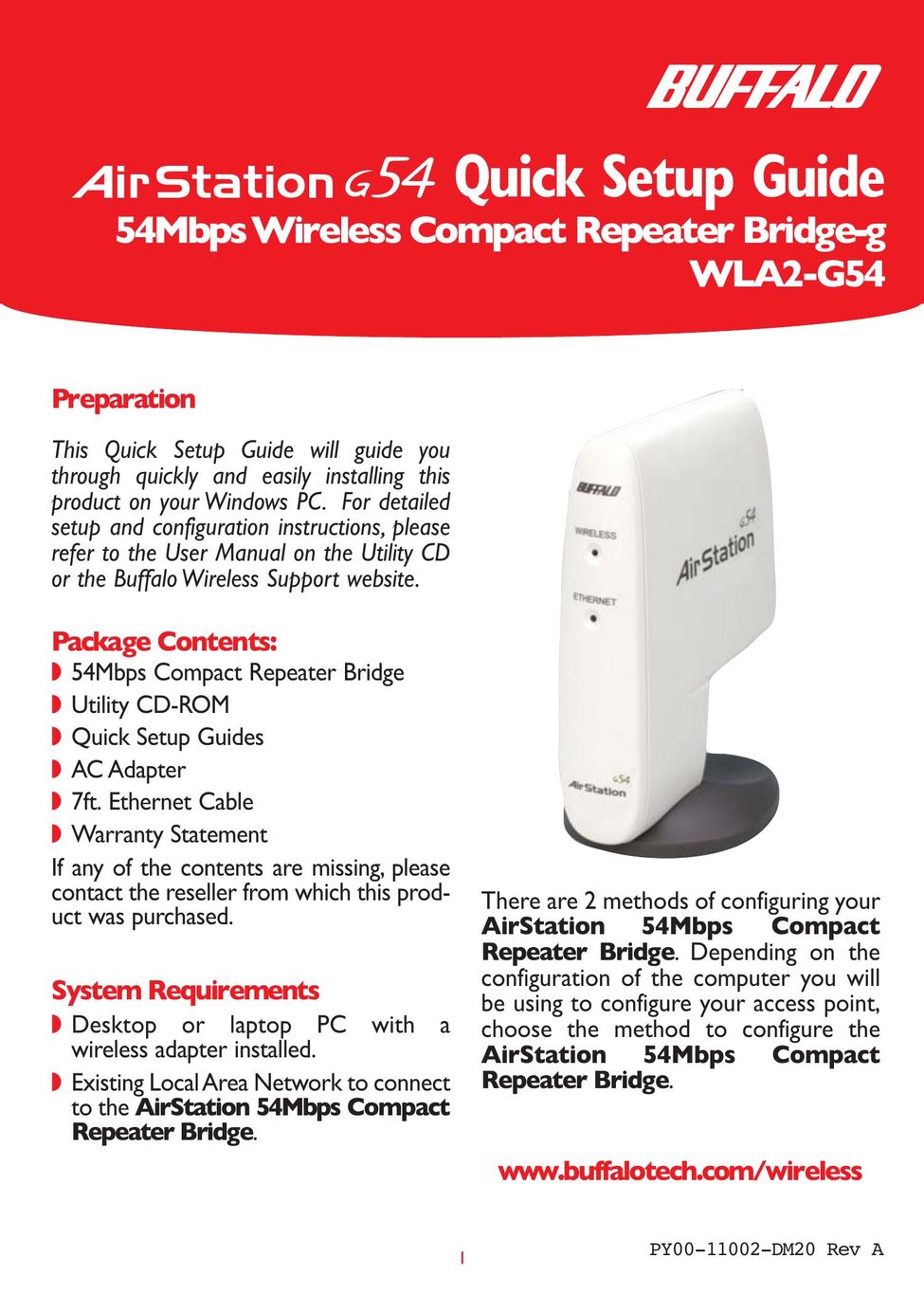 Buffalo Technology WLA2-G54 Network Router User Manual