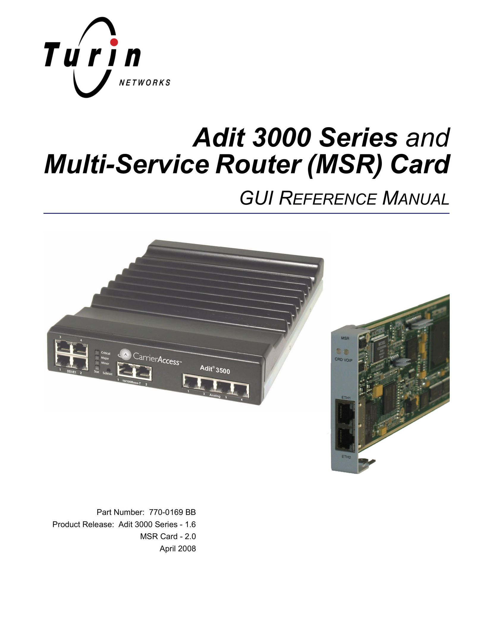 Carrier Access MSR/Adit 3K GUI Network Router User Manual