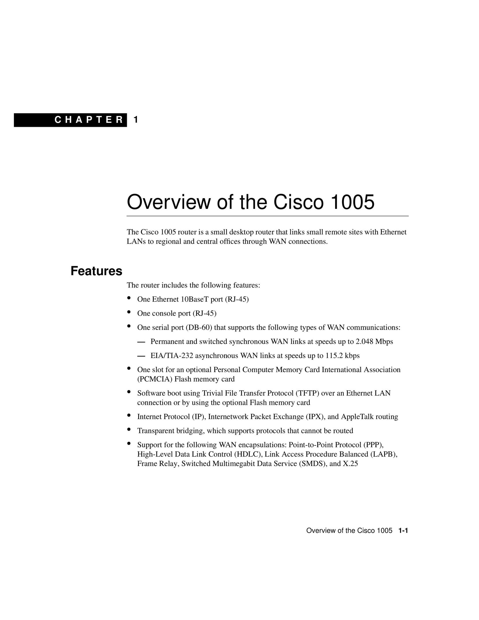 Cisco Systems 1005 Network Router User Manual