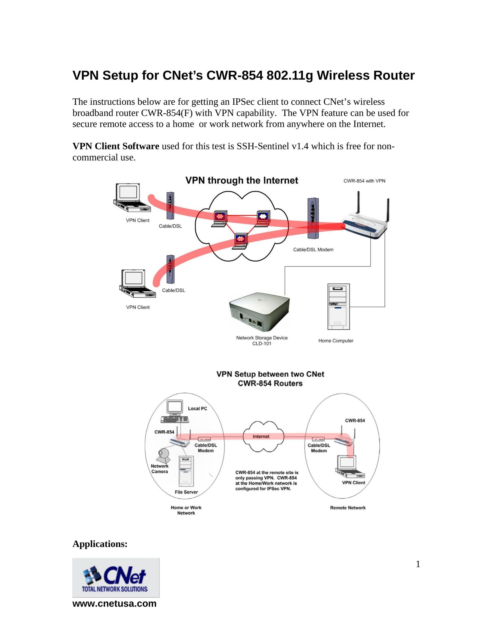 CNET CWR-854 Network Router User Manual