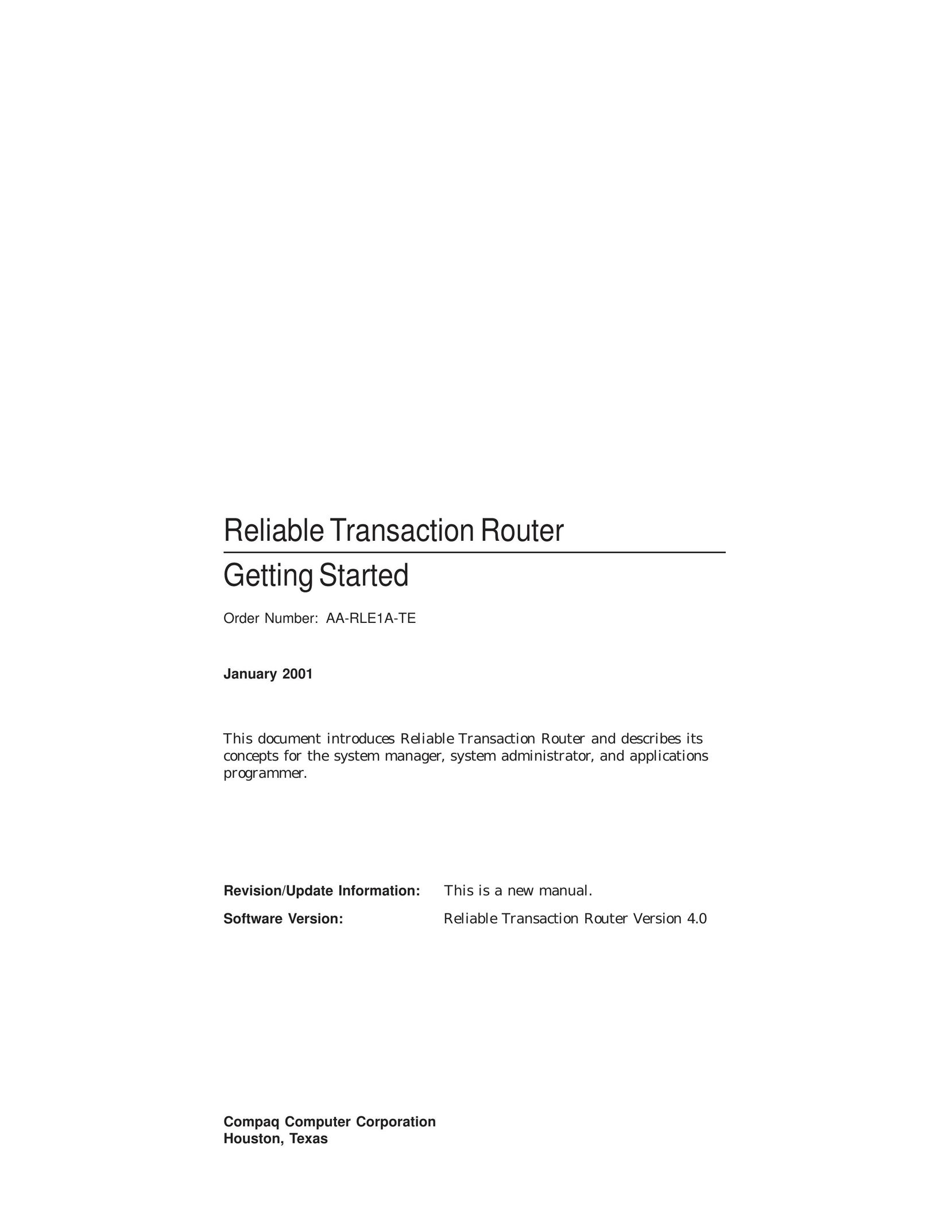 Compaq Reliable Transaction Router Network Router User Manual