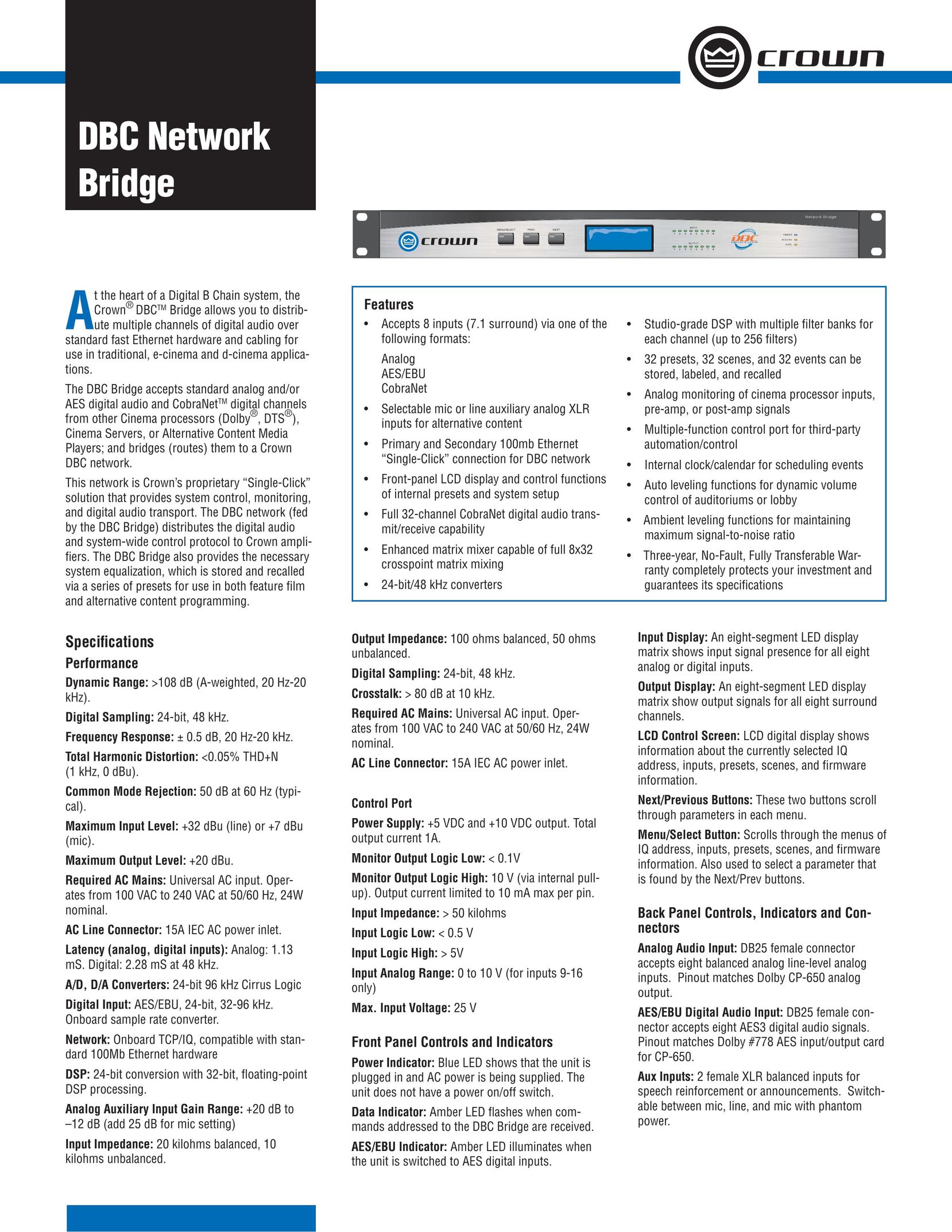 Crown Audio Network Bridge Network Router User Manual