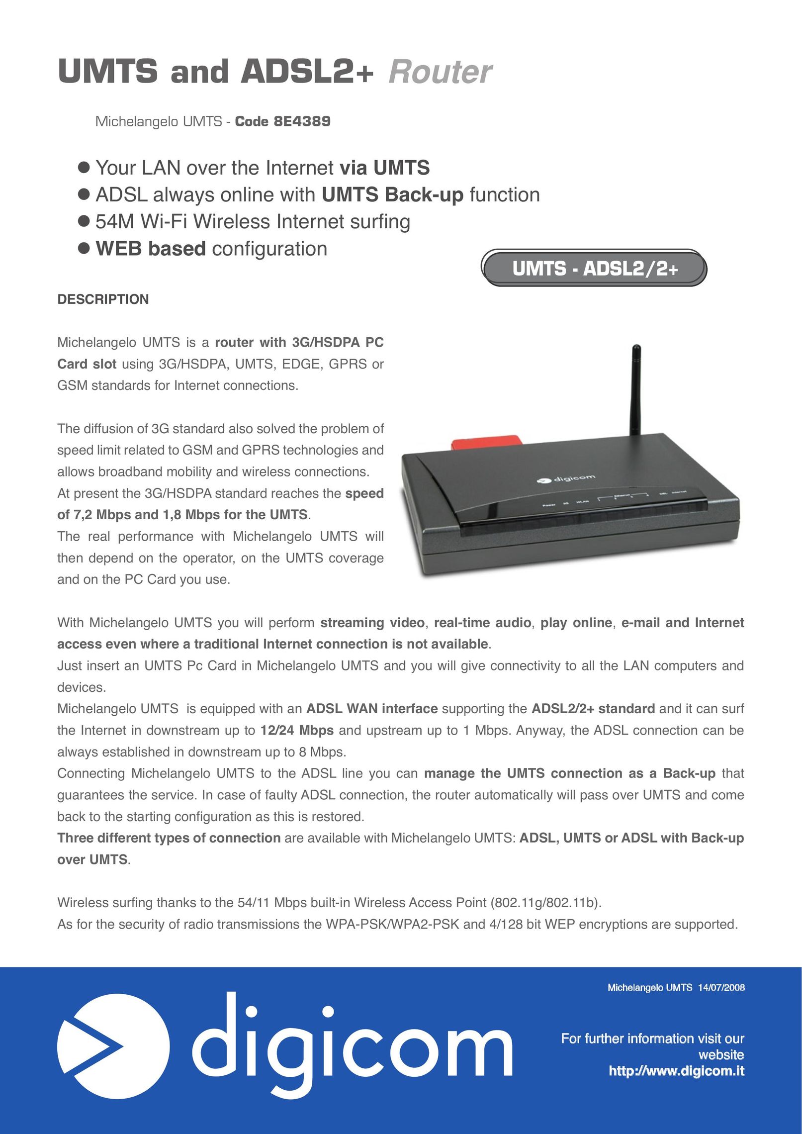 Digicom 8E4389 Network Router User Manual