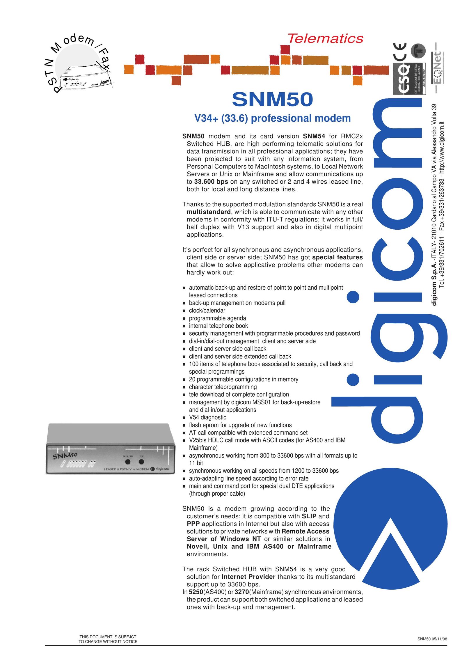 Digicom SNM50 Network Router User Manual