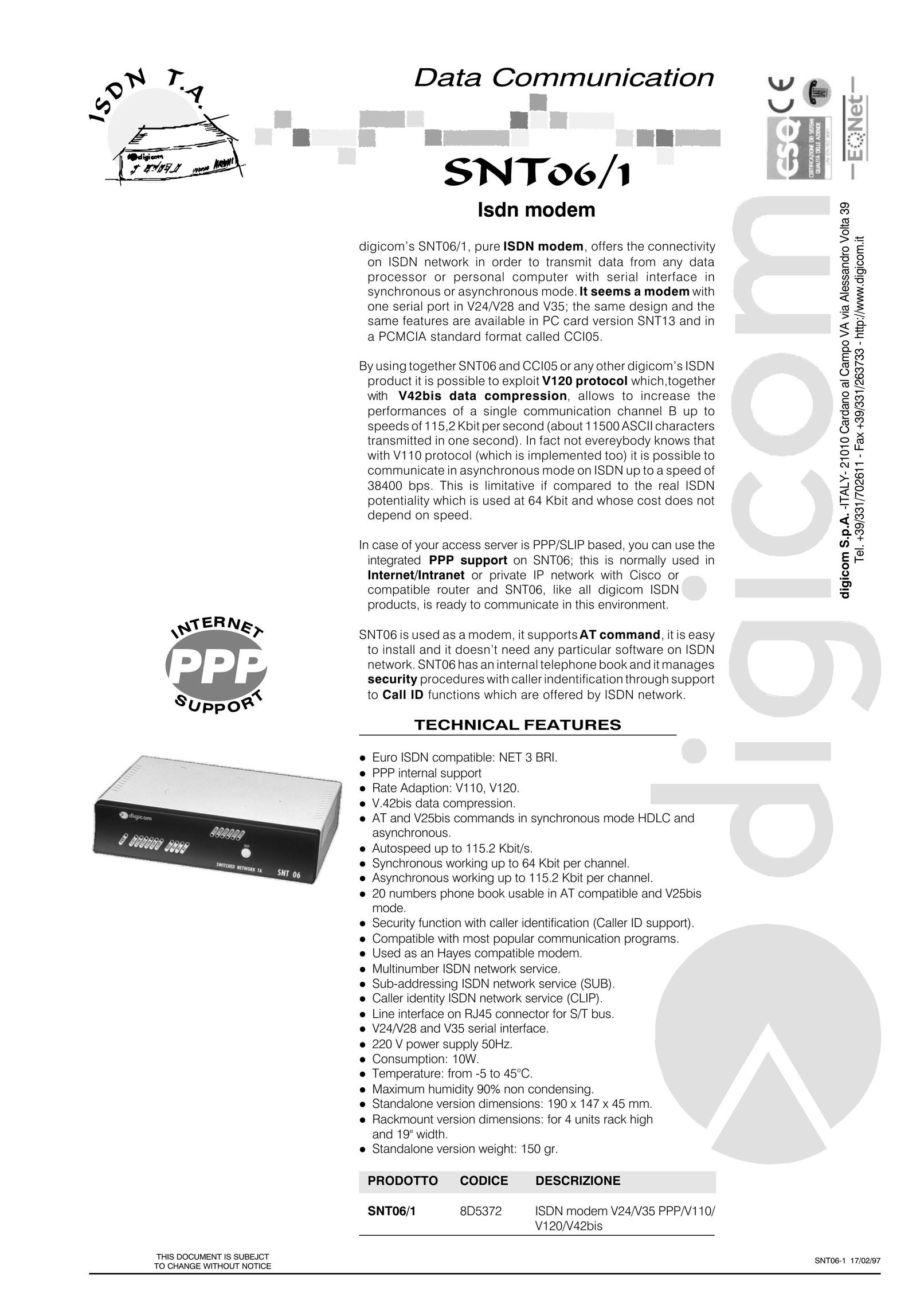 Digicom SNT06/1 Network Router User Manual