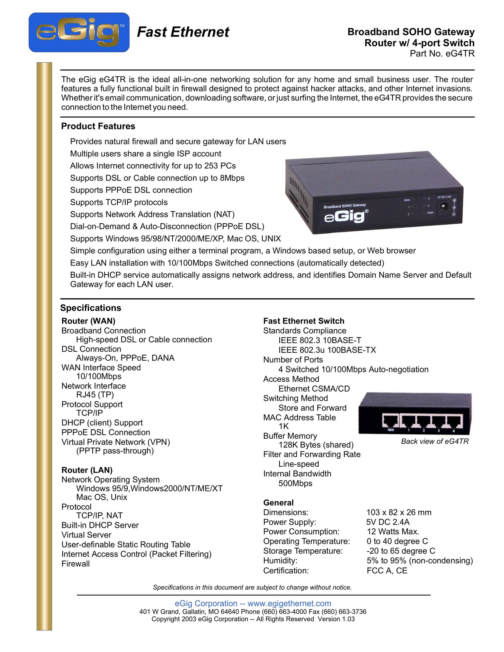 EGig eG4TR Network Router User Manual