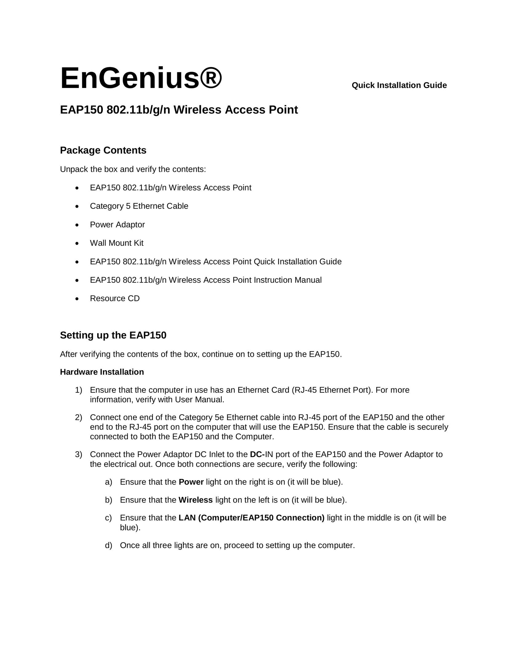 EnGenius Technologies EAP150 Network Router User Manual