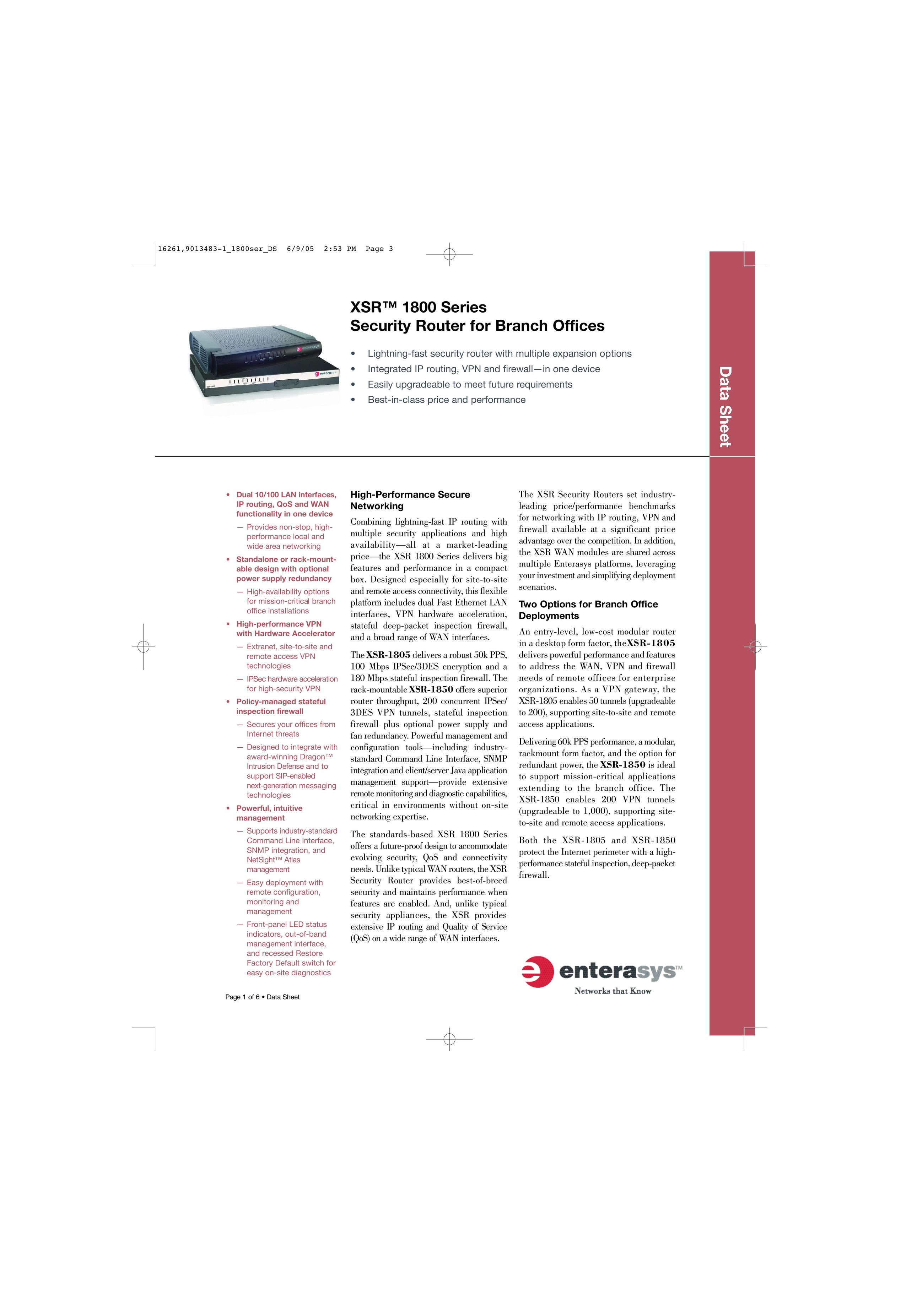 Enterasys Networks XSR 1800 Series Network Router User Manual