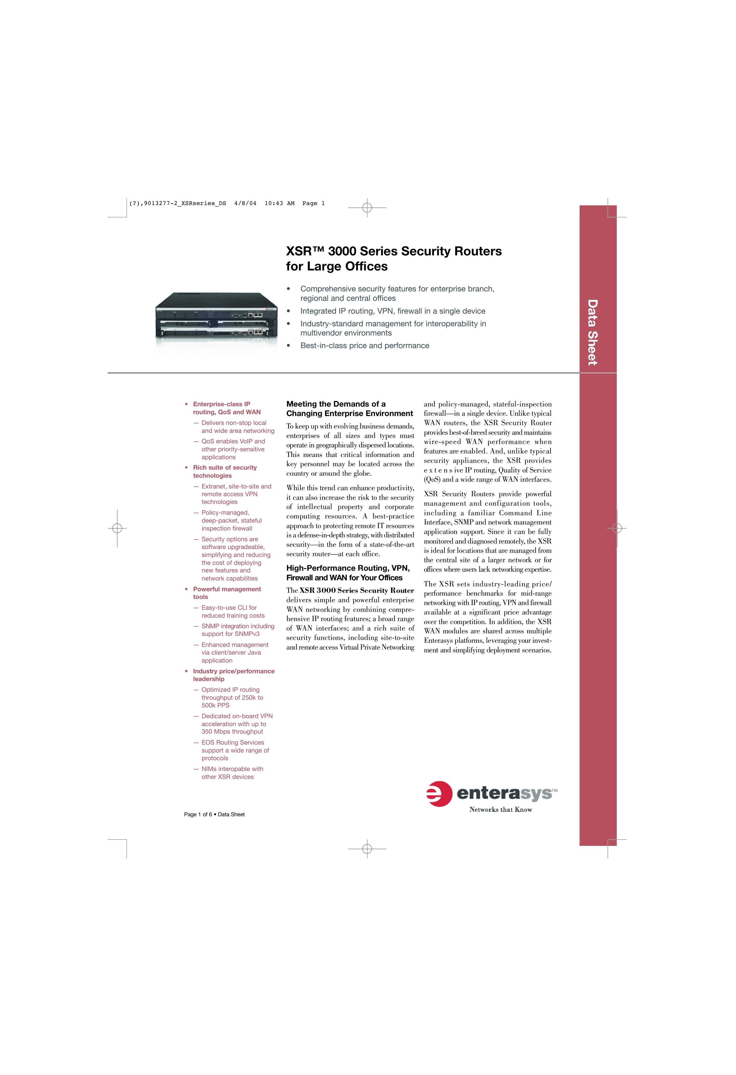 Enterasys Networks XSR 3000 Series Network Router User Manual
