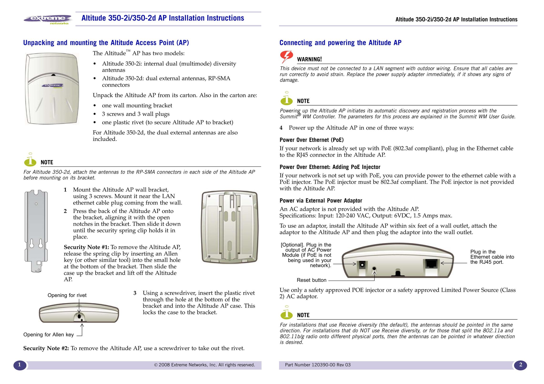 Extreme Networks 350-2i Network Router User Manual