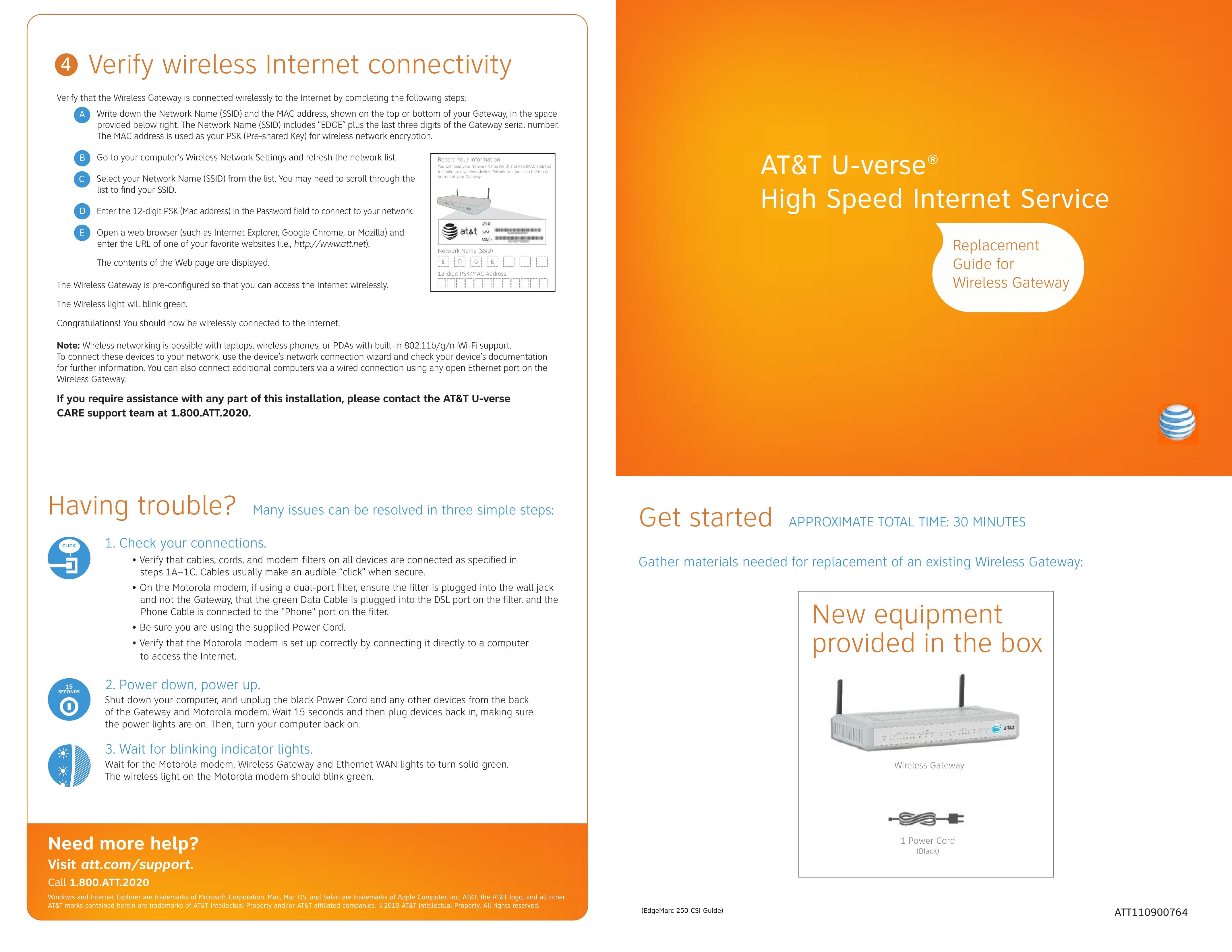 Gateway ATT110900764 Network Router User Manual