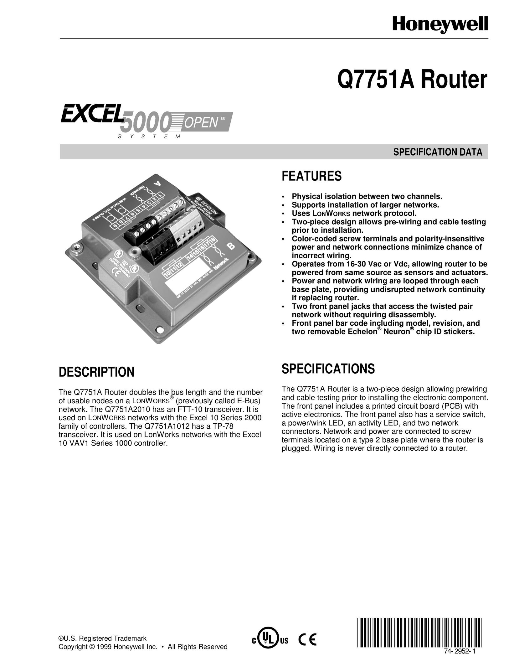 Honeywell Q7751A Network Router User Manual