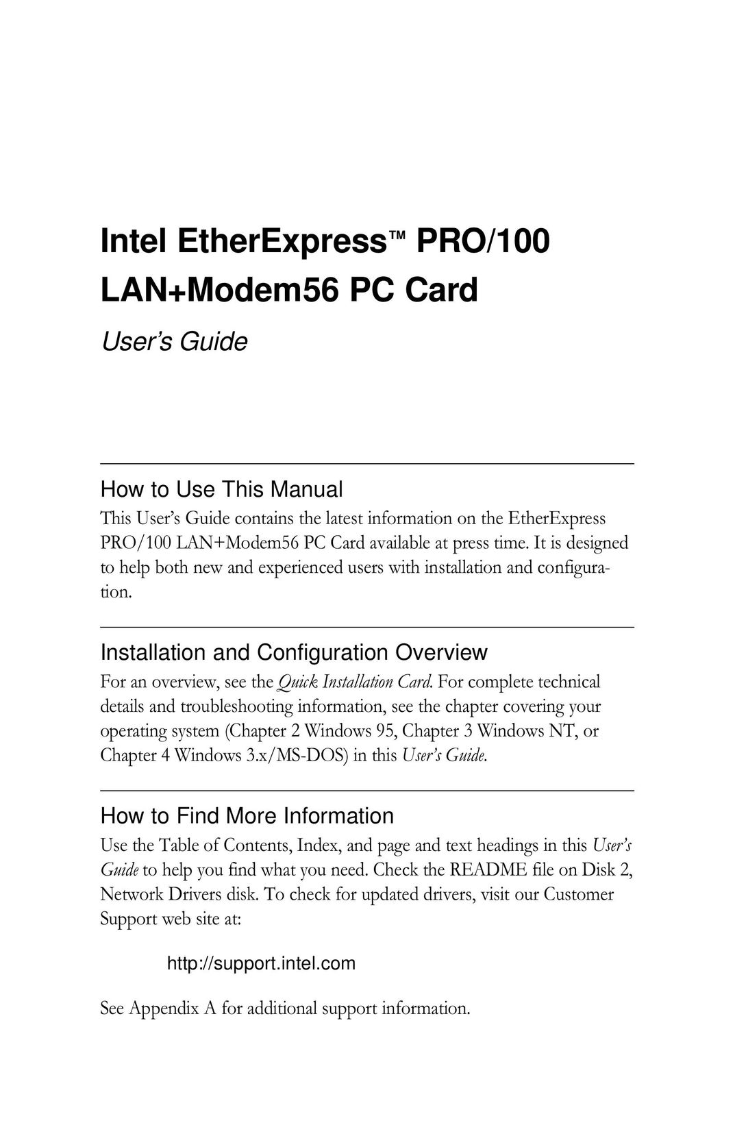 Intel PRO/100 Network Router User Manual