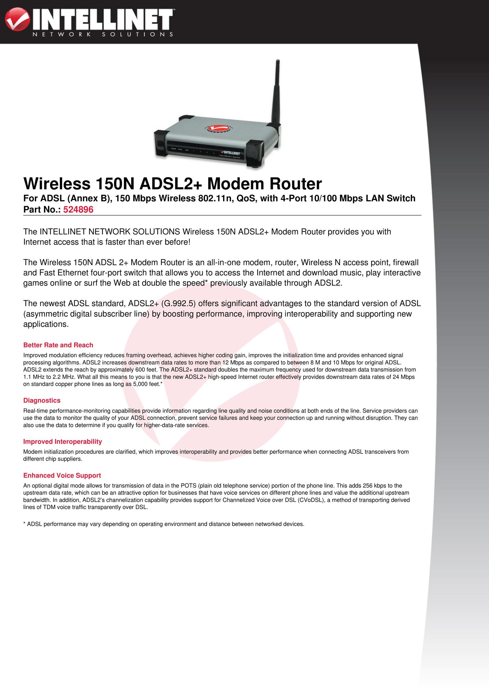 Intellinet Network Solutions 150N ADSL2+ Network Router User Manual