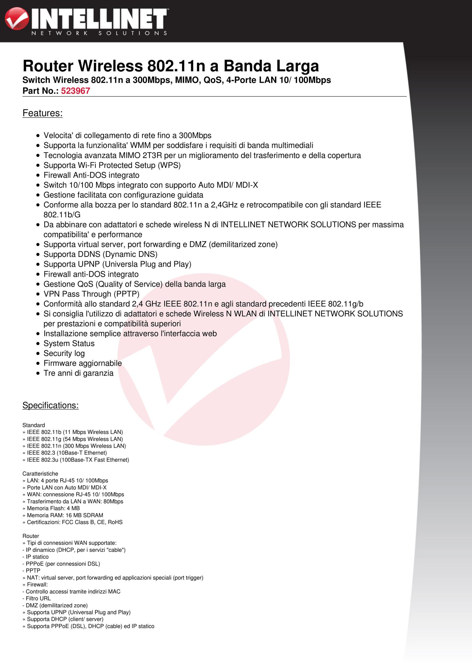 Intellinet Network Solutions 523967 Network Router User Manual