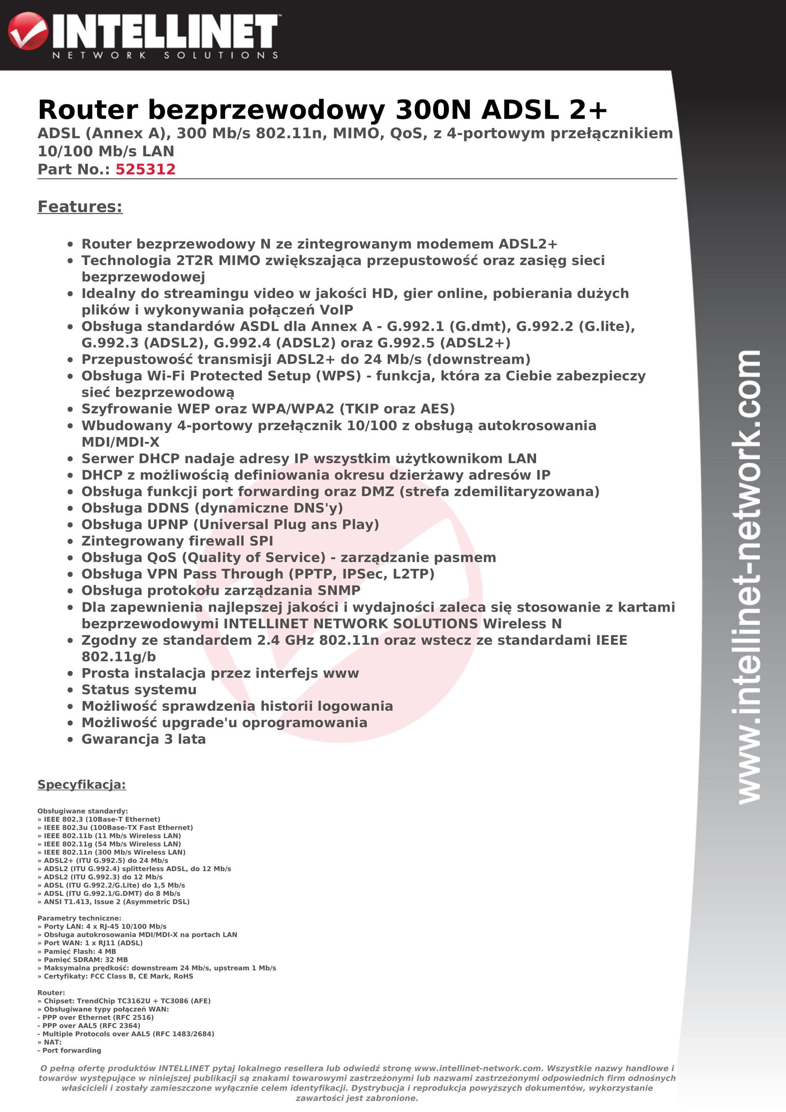 Intellinet Network Solutions 525312 Network Router User Manual