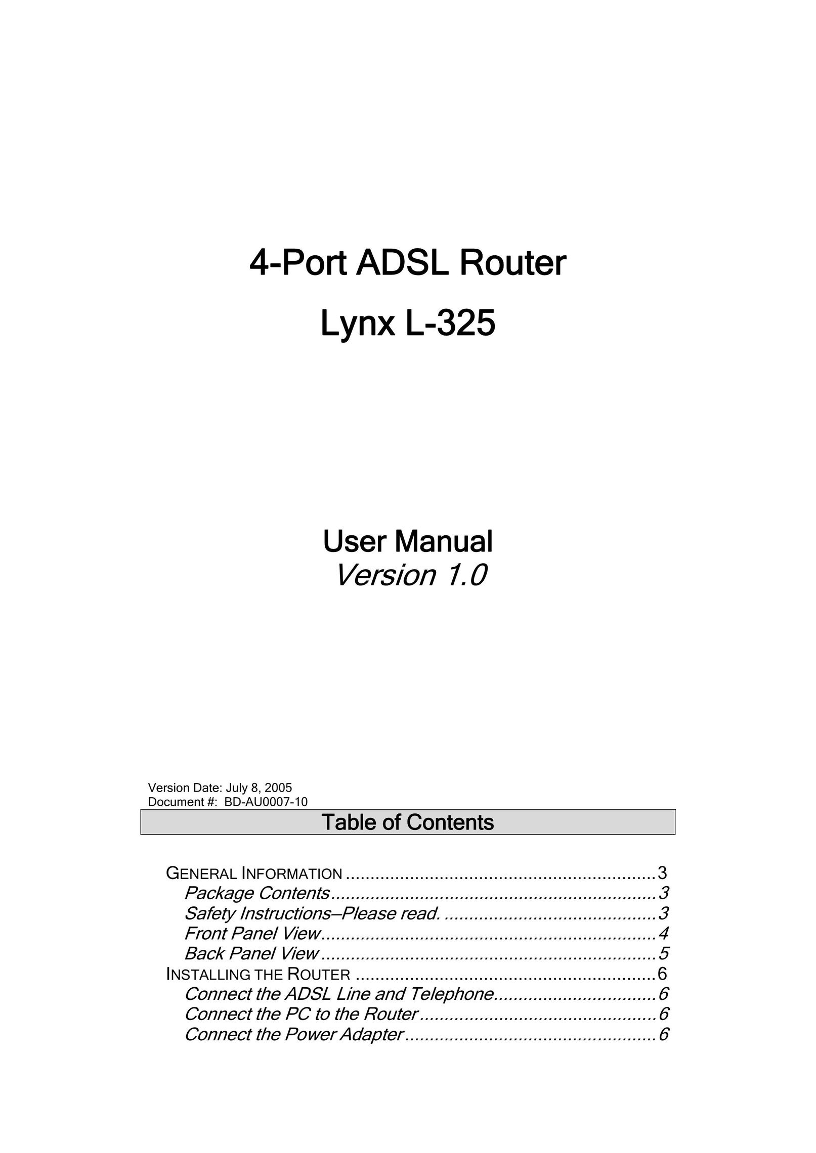 Lynx L-325 Network Router User Manual