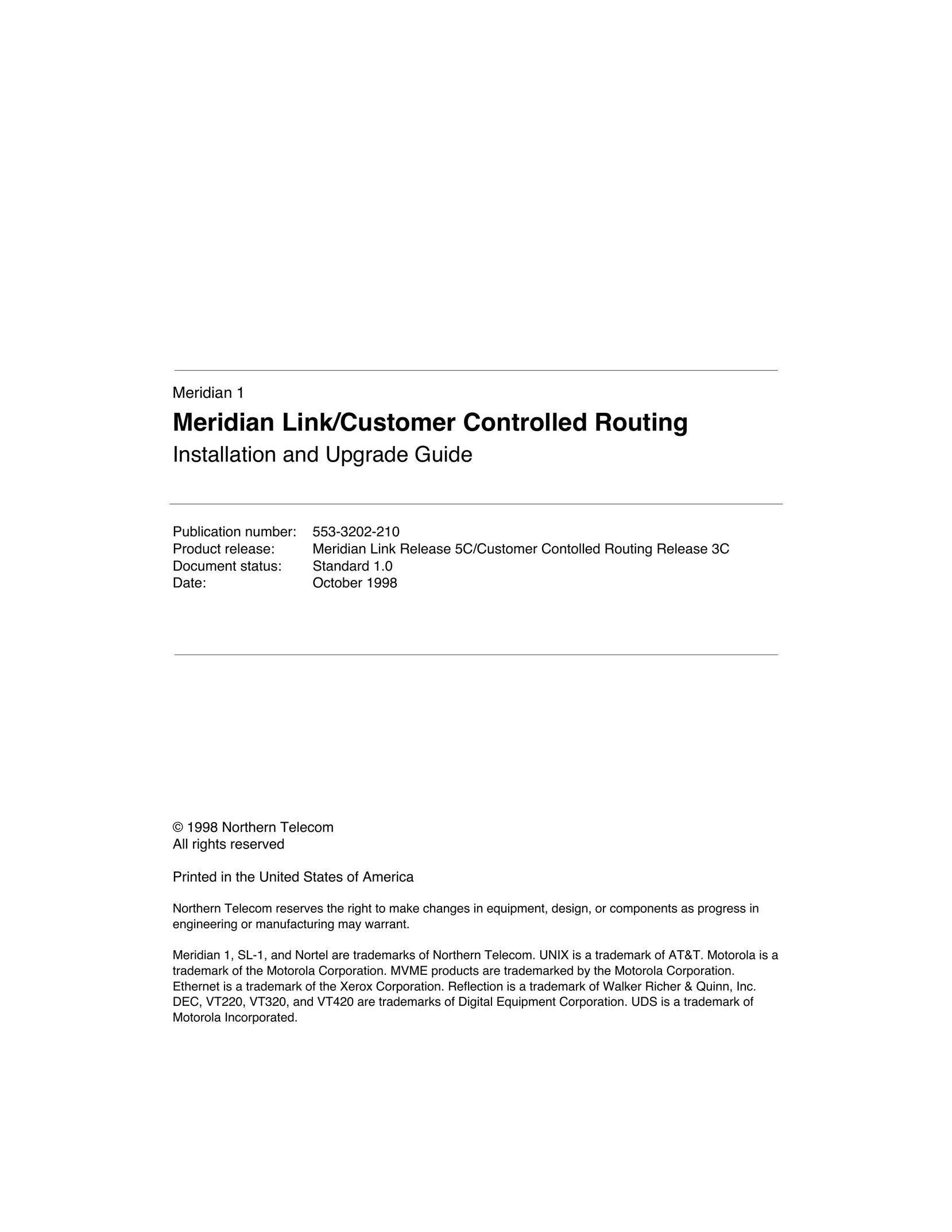 Meridian America Link/Customer Controlled Routing Network Router User Manual