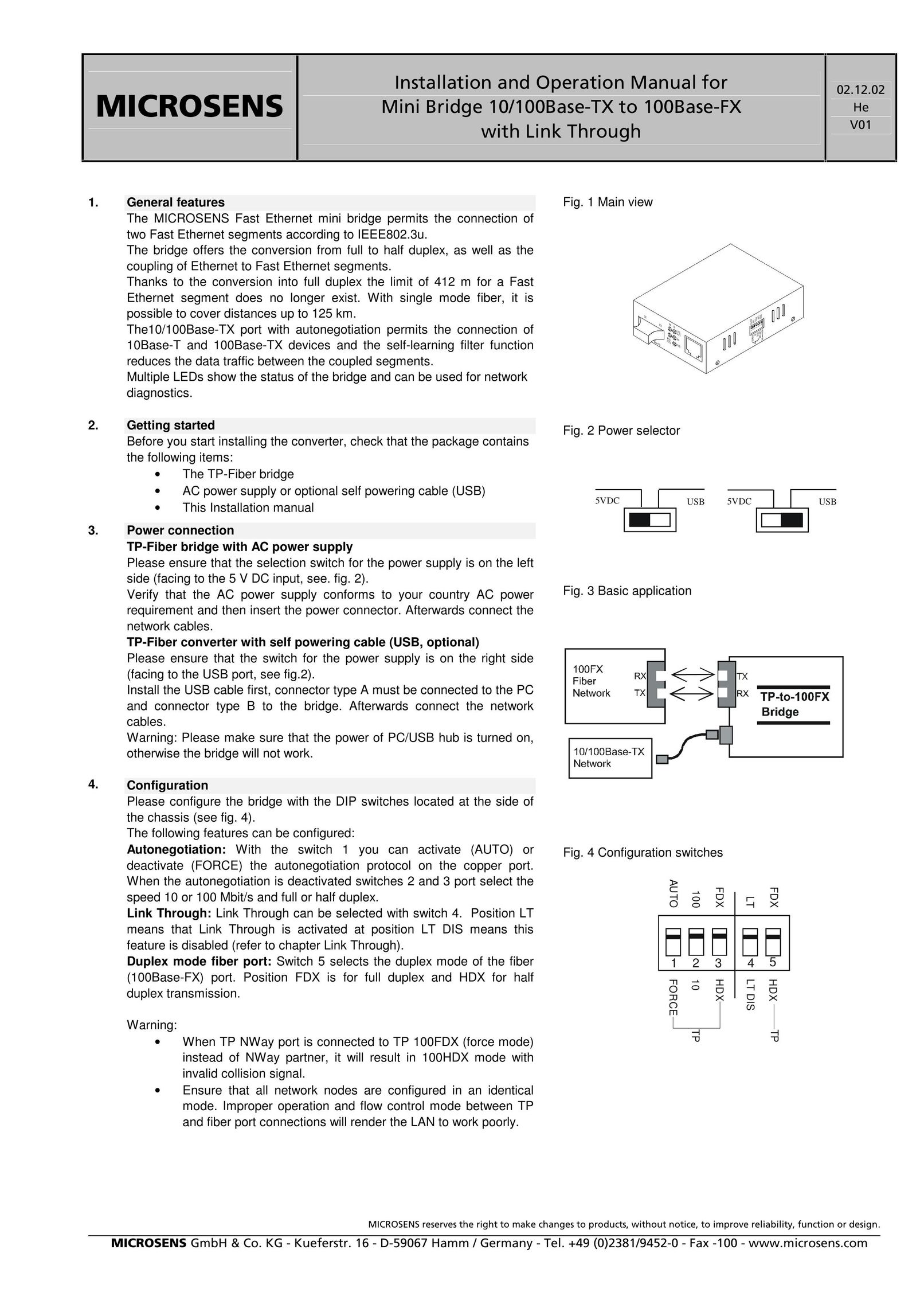 Microsens 10/100Base-TX to 100Base-FX Network Router User Manual