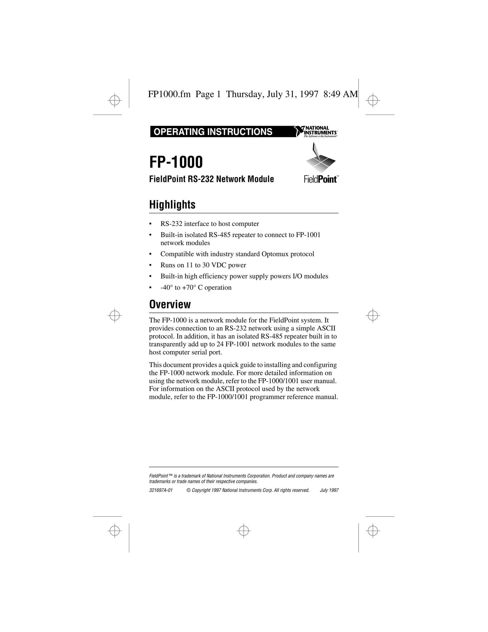 National Instruments FP-1000 Network Router User Manual