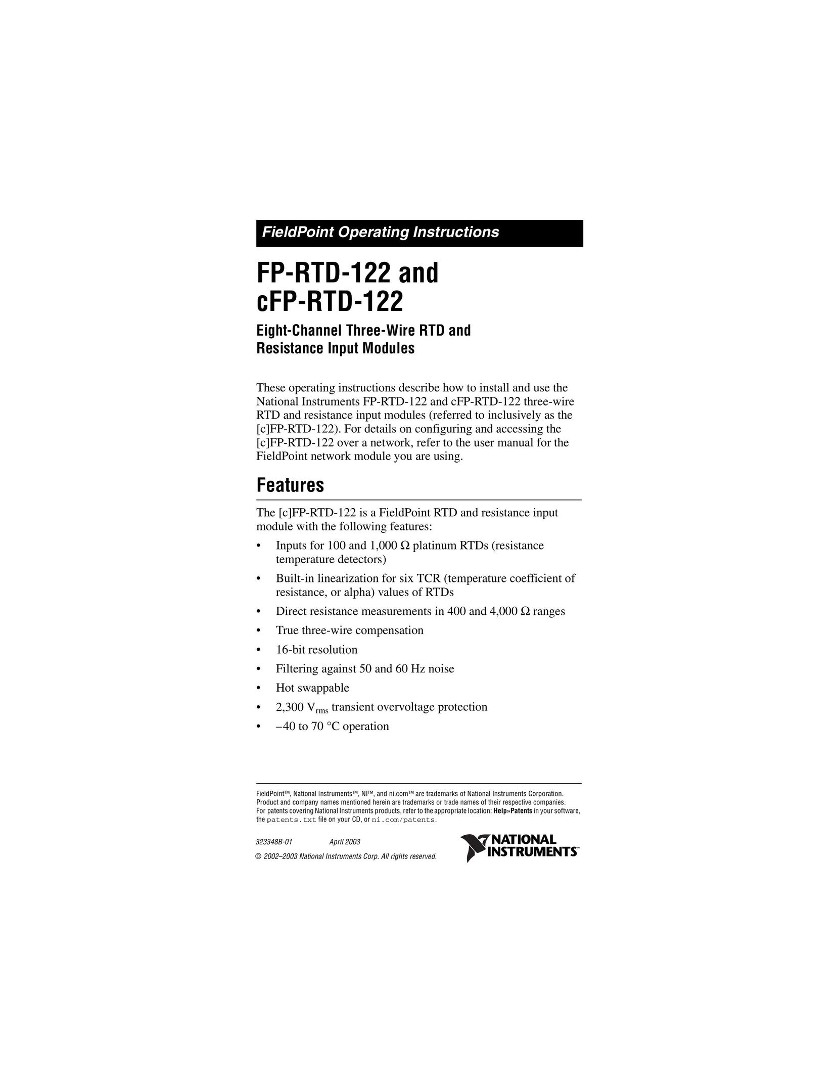 National Instruments FP-RTD-122 Network Router User Manual