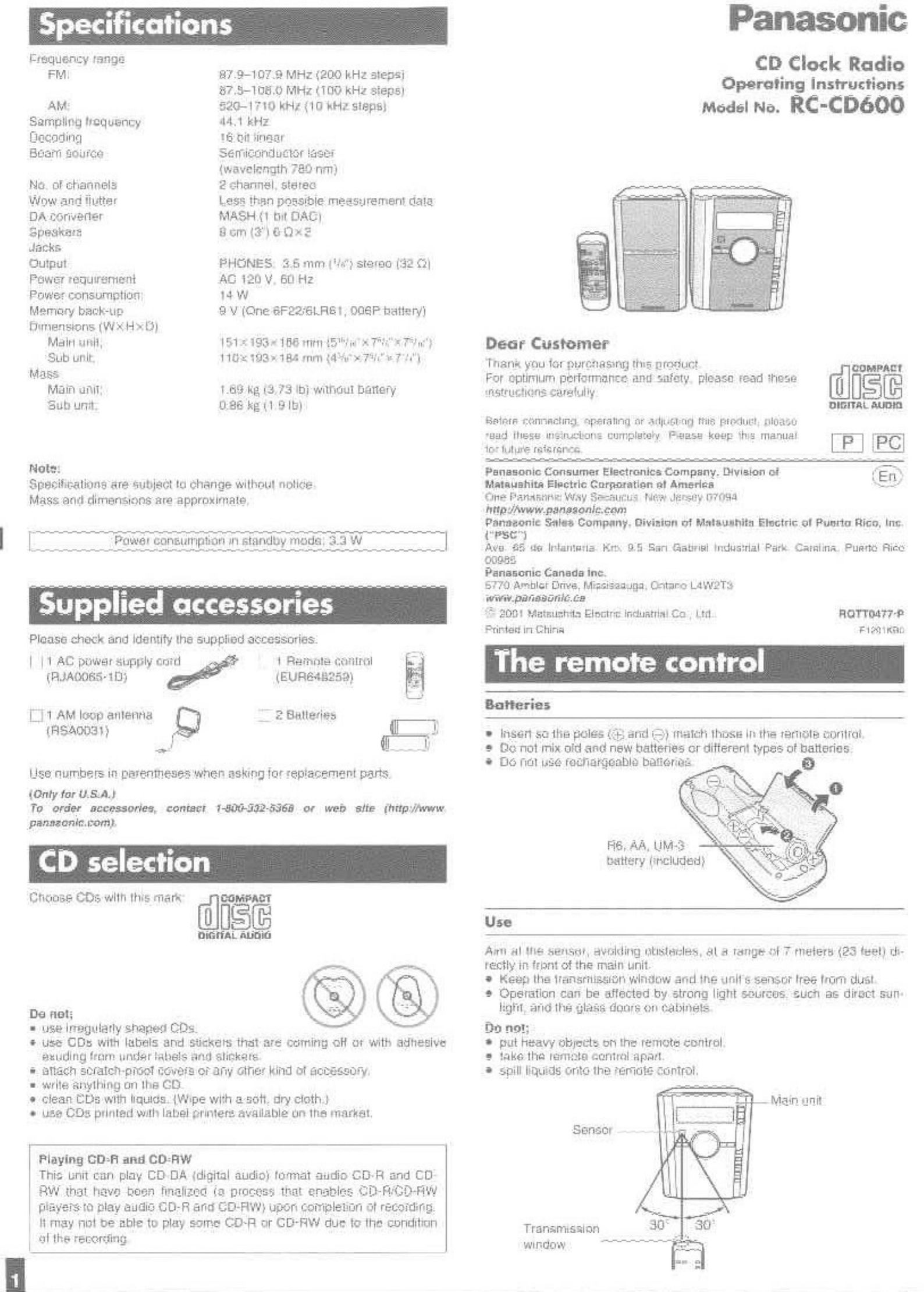 Panasonic RC-CD600 Network Router User Manual