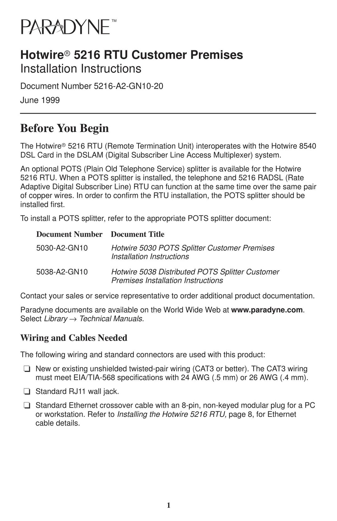 Paradyne 5216 Network Router User Manual