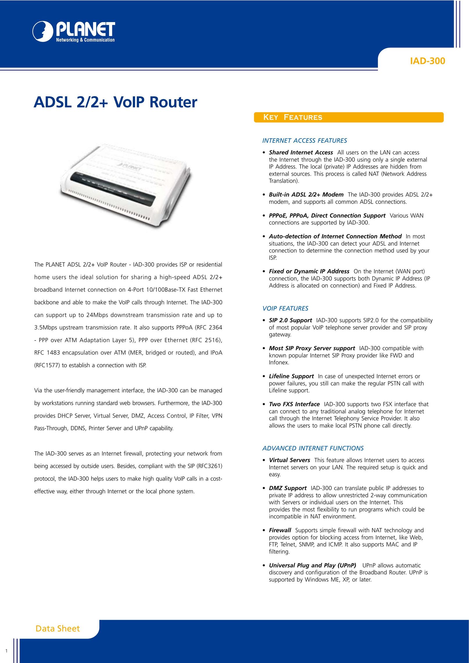 Planet Technology IAD-300 Network Router User Manual