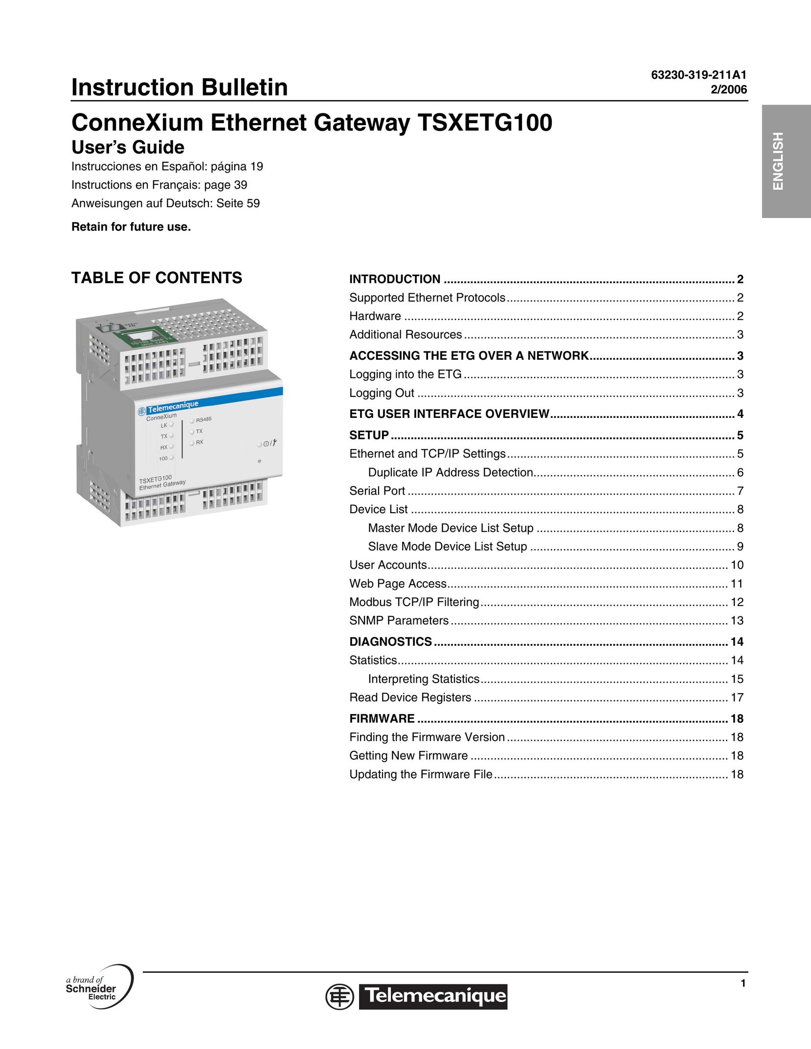 Schneider Electric TSXETG100 Network Router User Manual