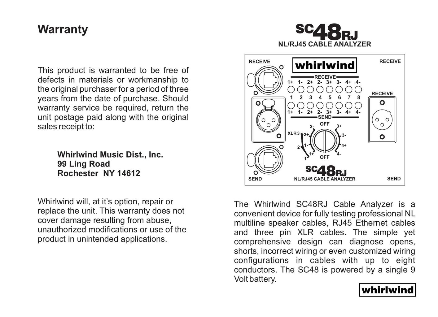 Whirlwind SC48RJ Network Router User Manual