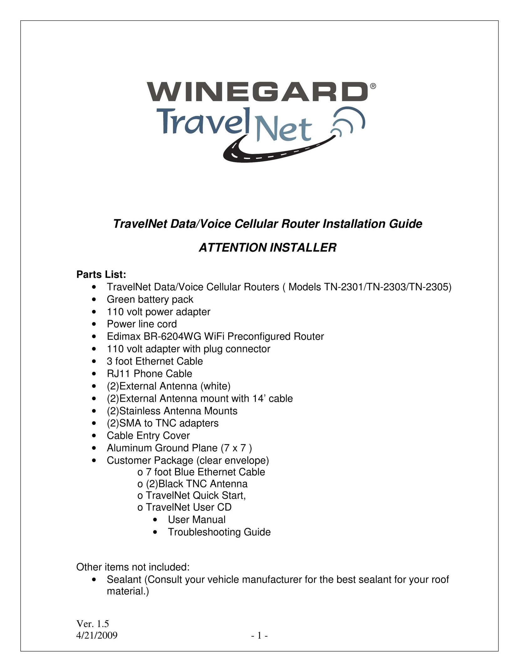 Winegard TN-2305 Network Router User Manual